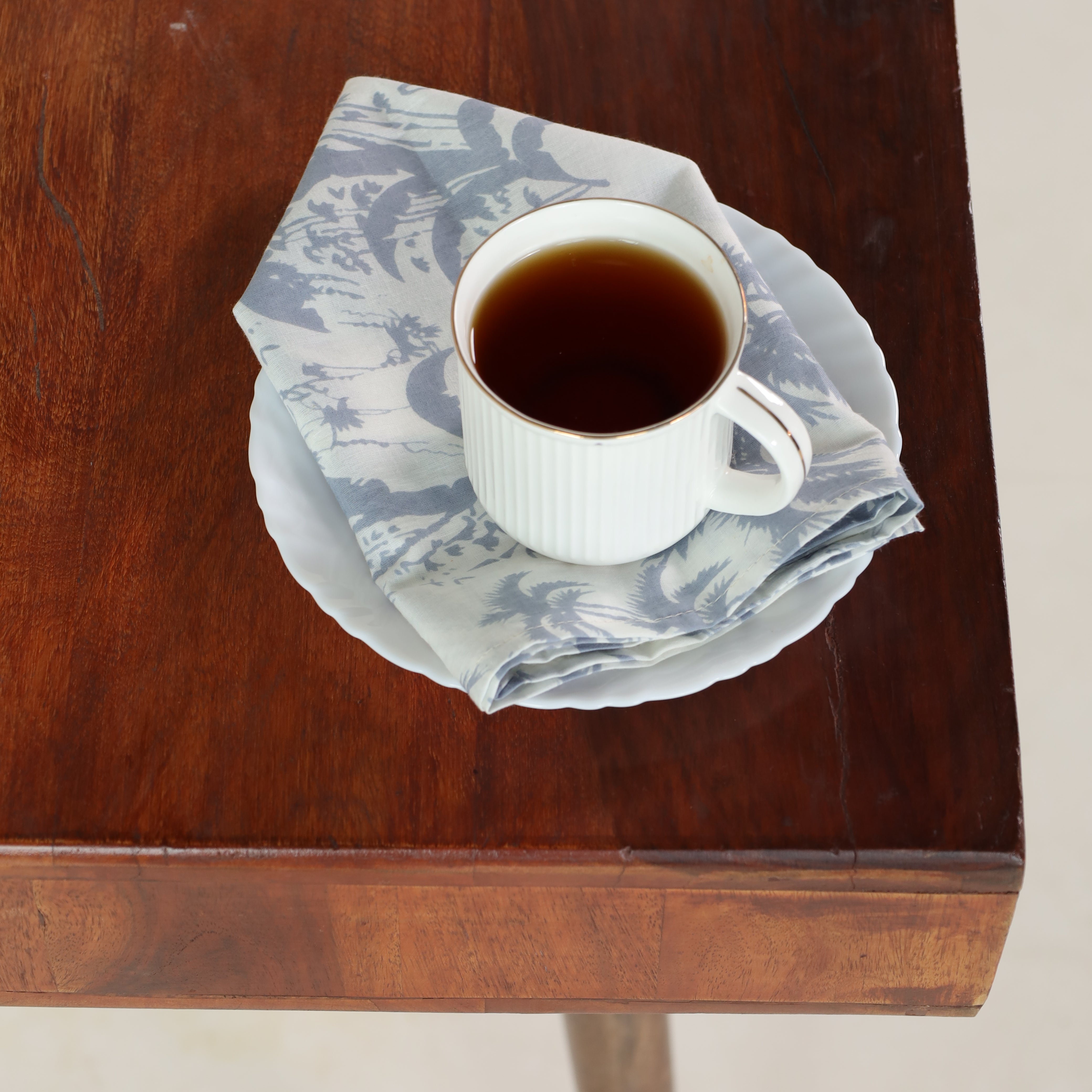 White Cotton grey Floral Table Napkins