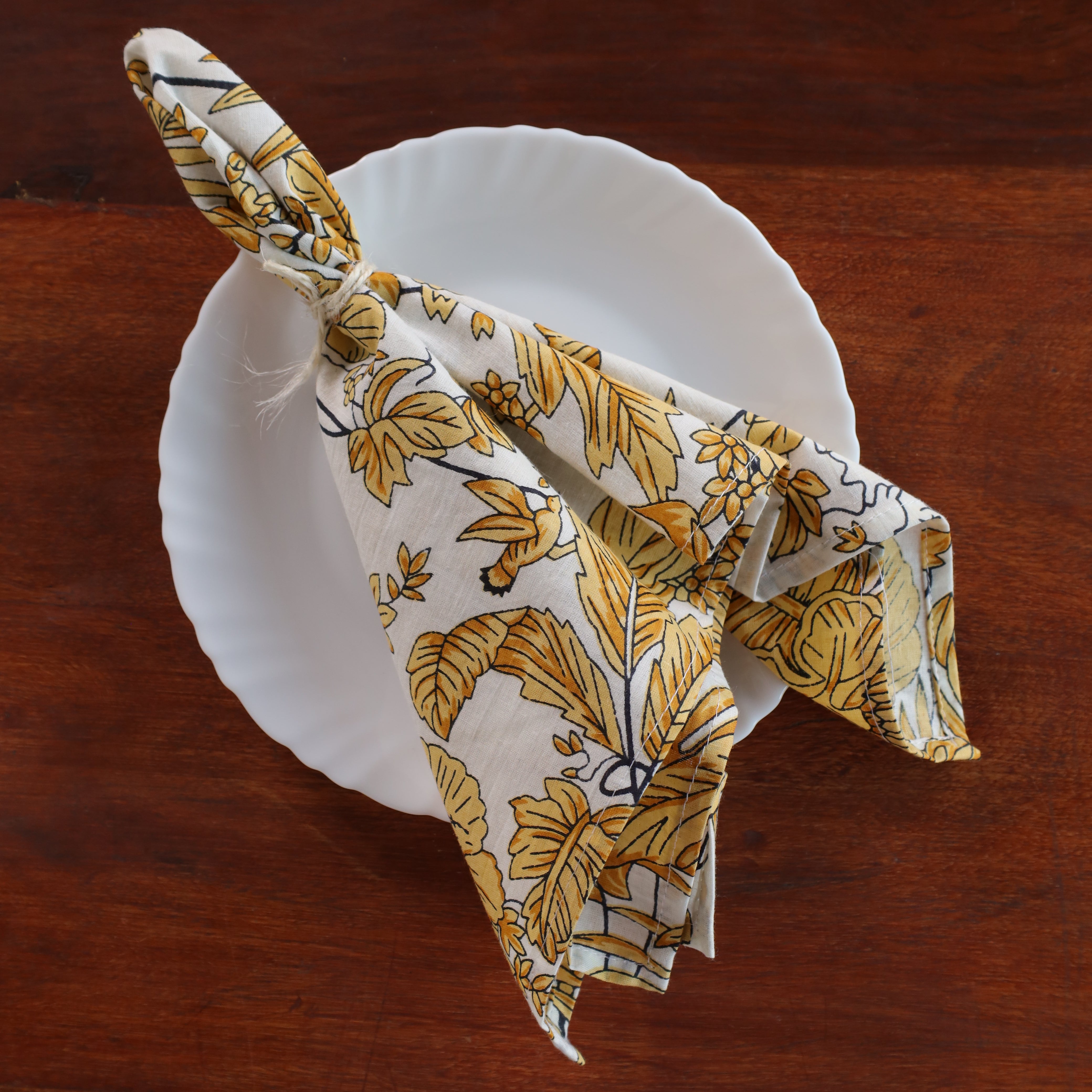 White Cotton Yellow Floral Table Napkins