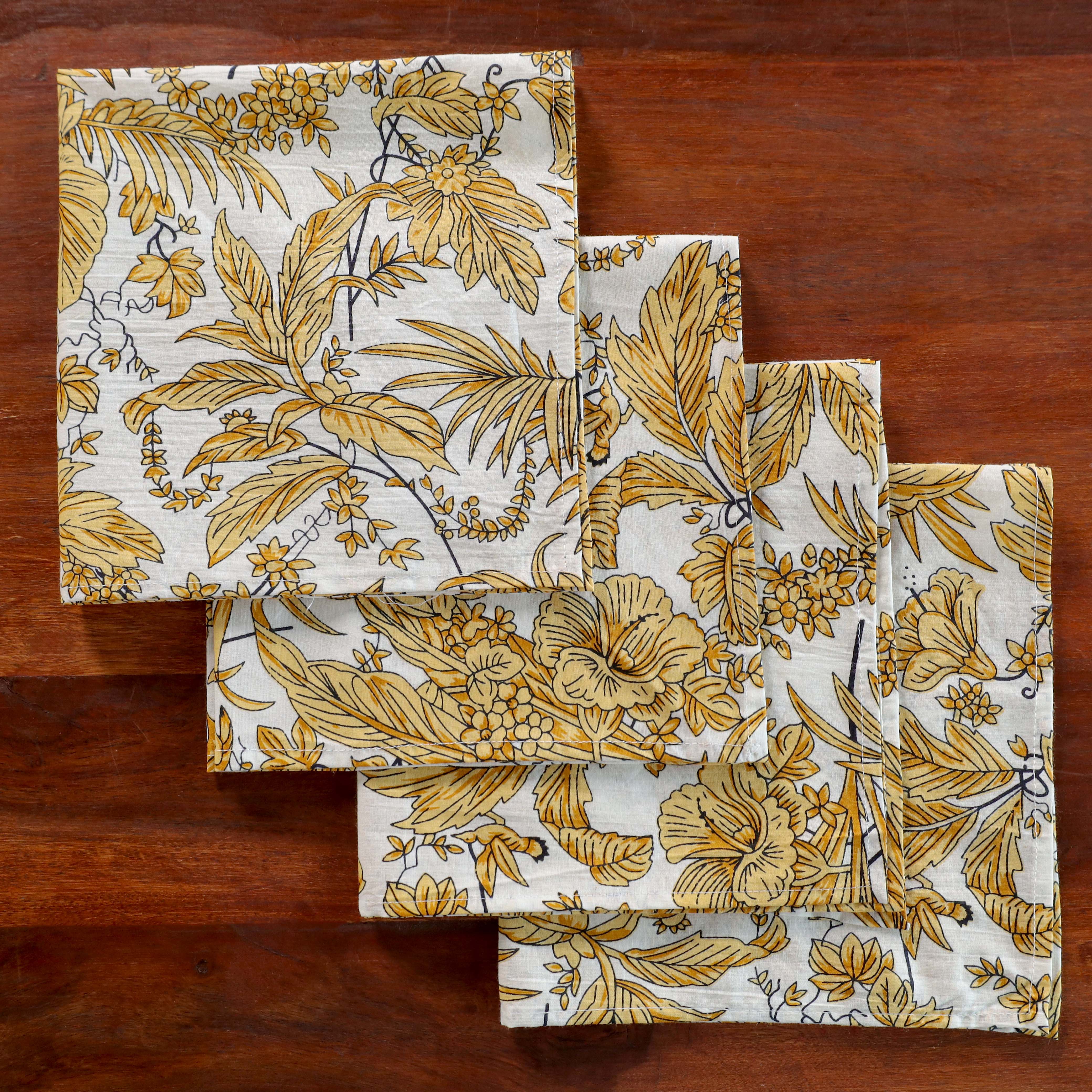 White Cotton Yellow Floral Table Napkins