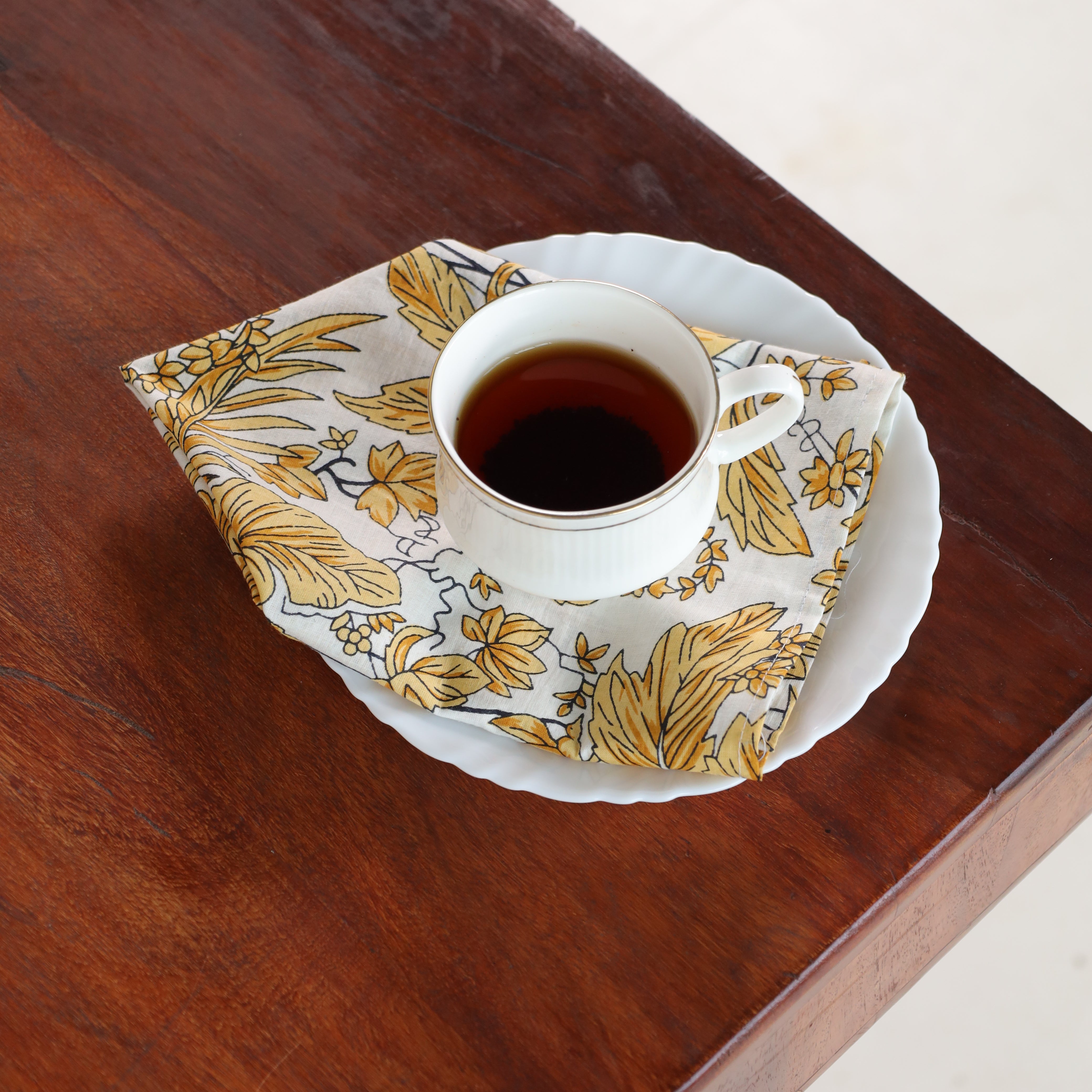 White Cotton Yellow Floral Table Napkins