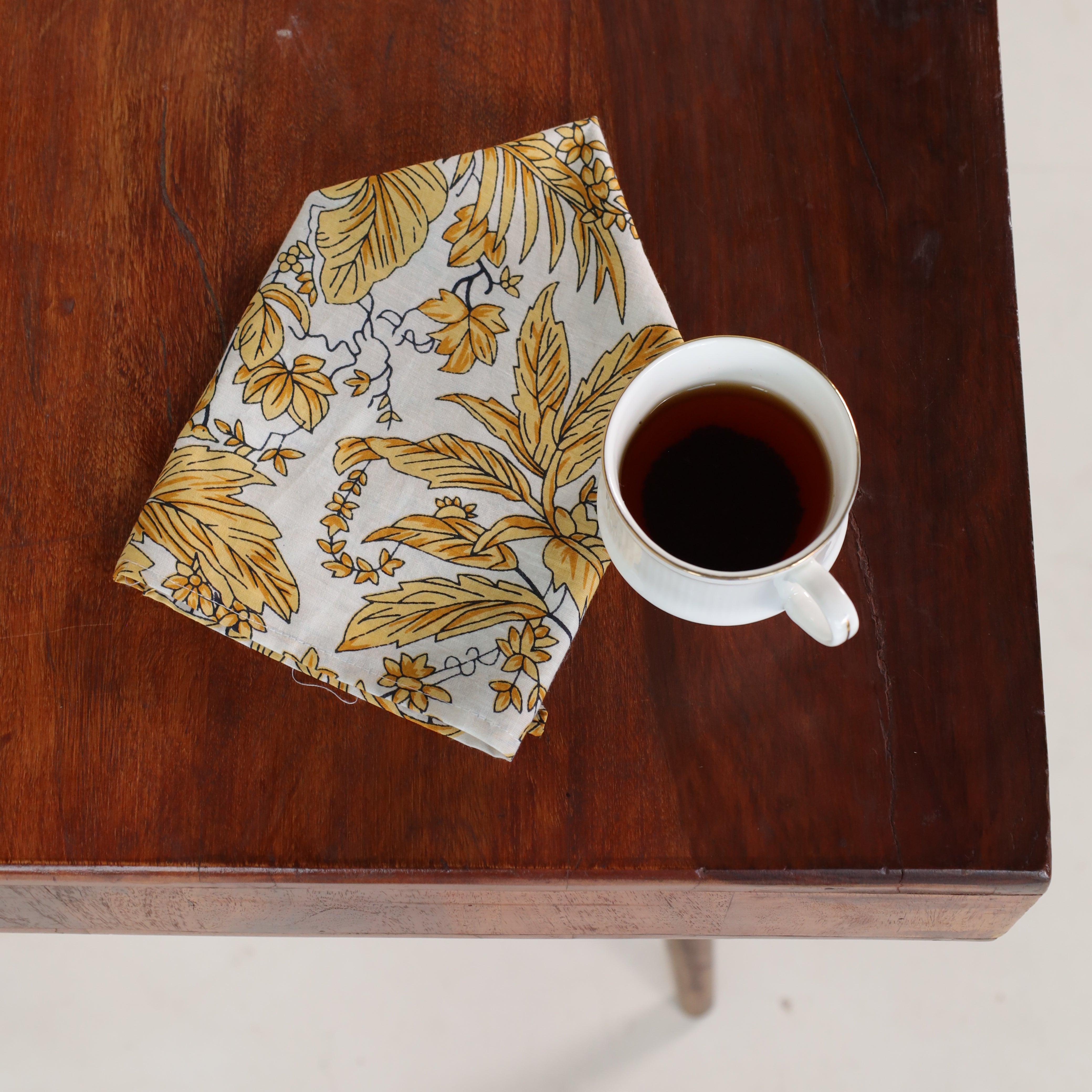 White Cotton Yellow Floral Table Napkins