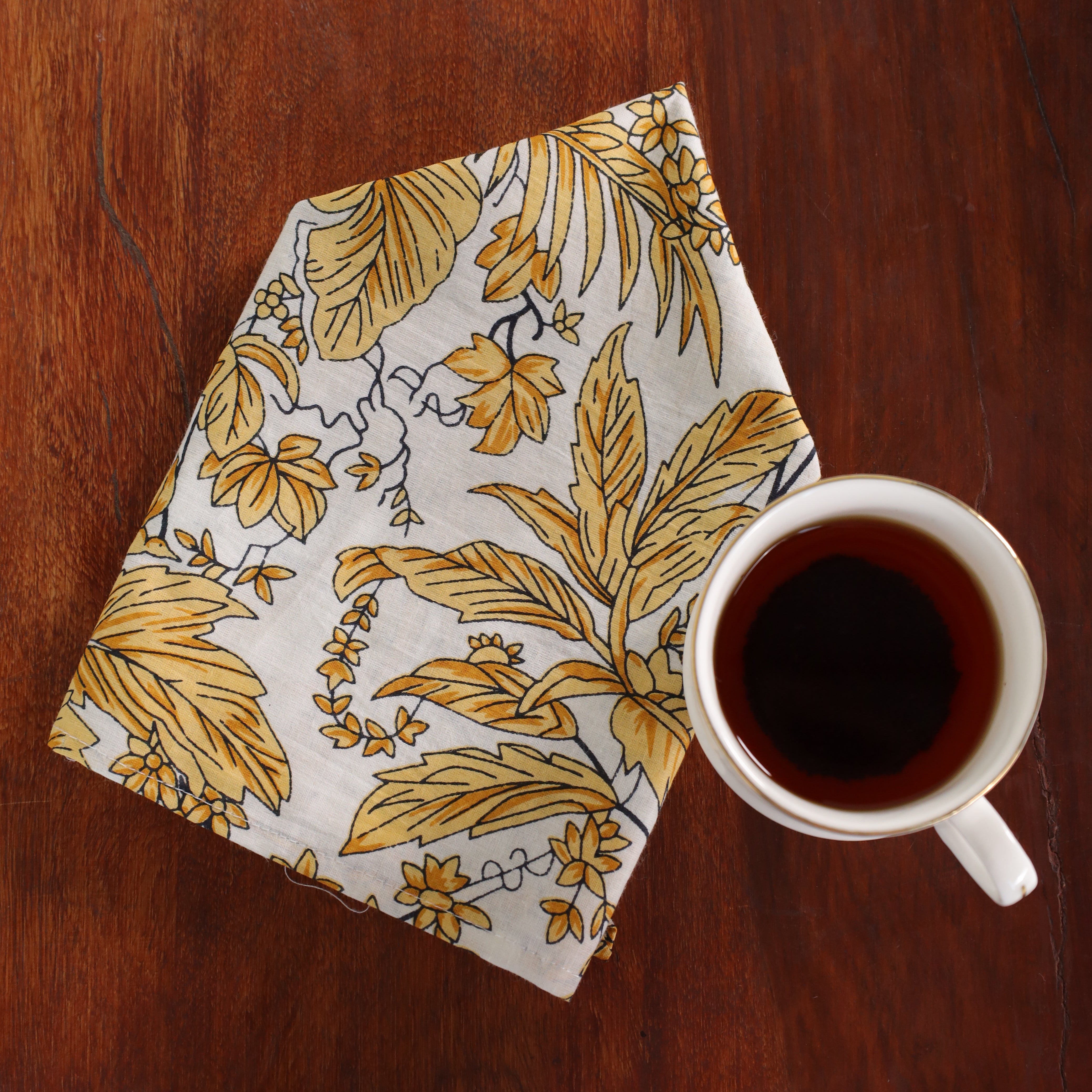 White Cotton Yellow Floral Table Napkins
