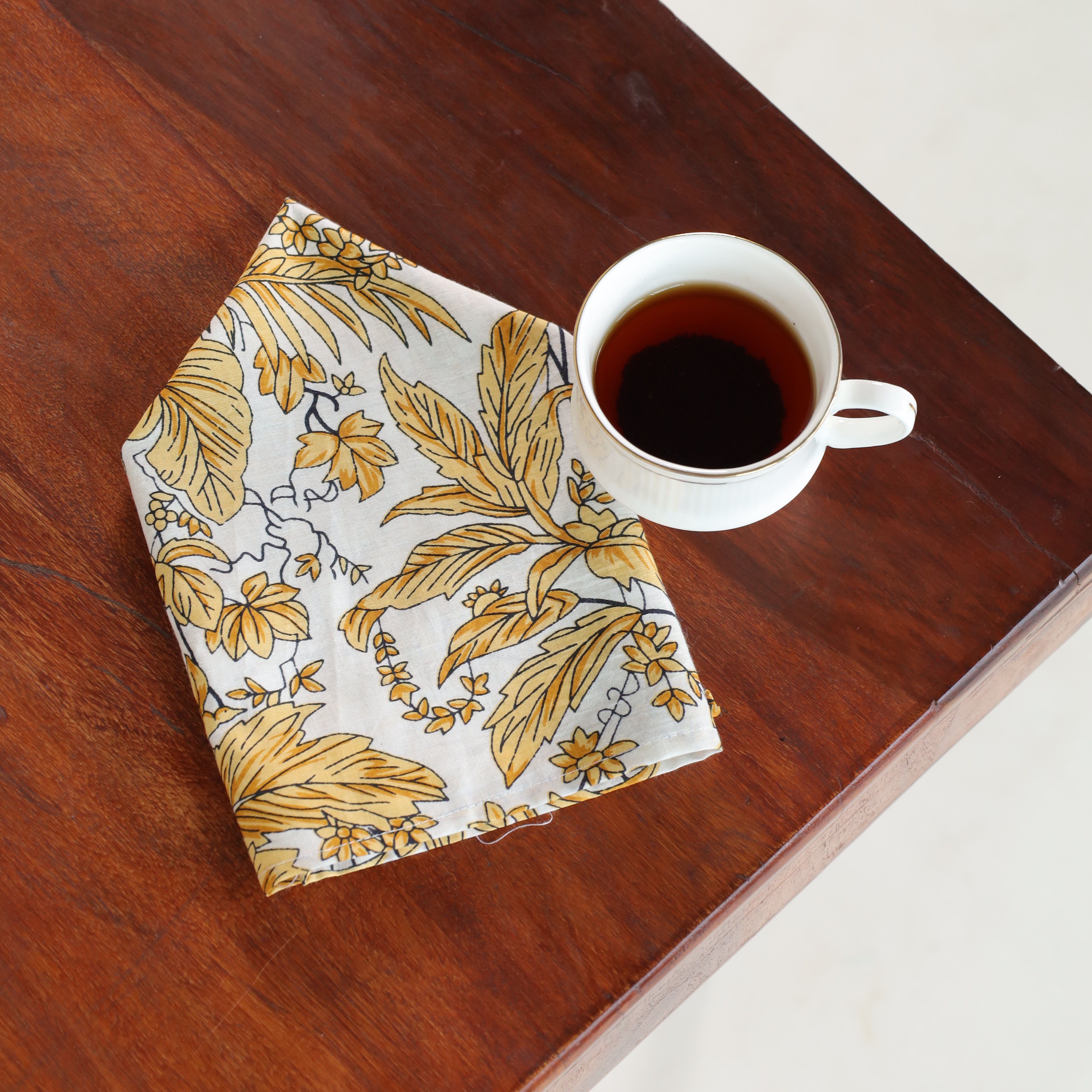 White Cotton Yellow Floral Table Napkins