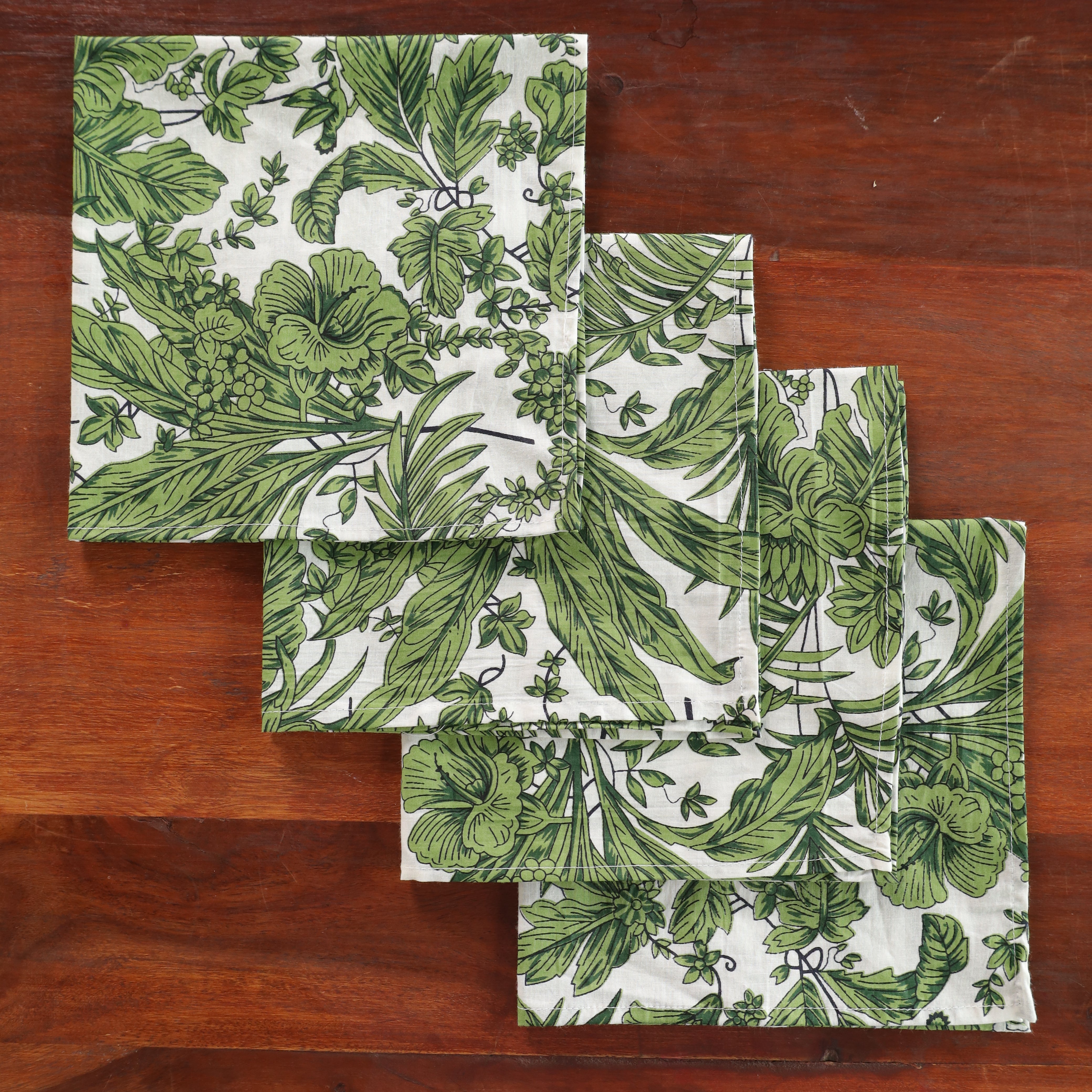 White Cotton Green Floral Table Napkins