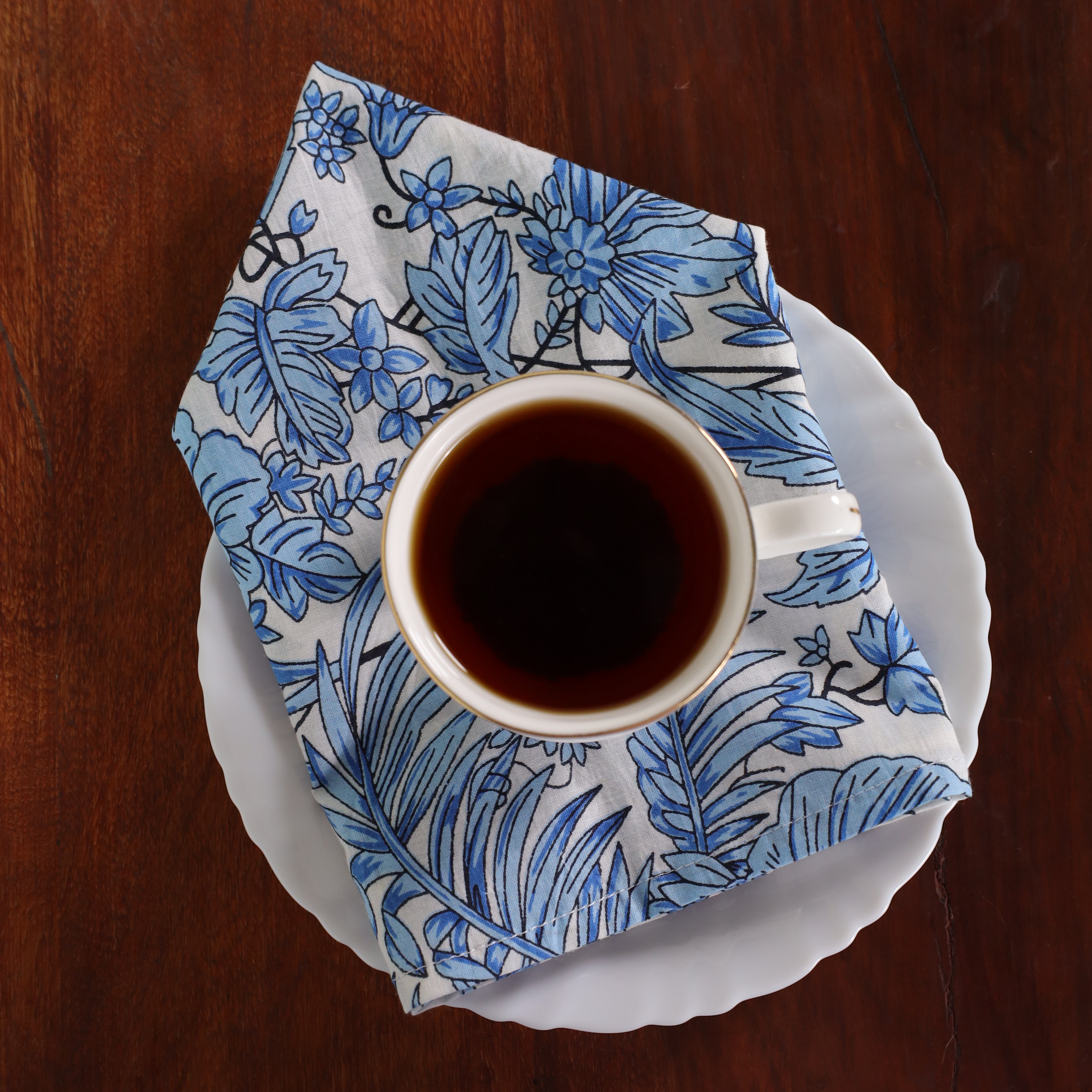 White Cotton Blue Floral Table Napkins