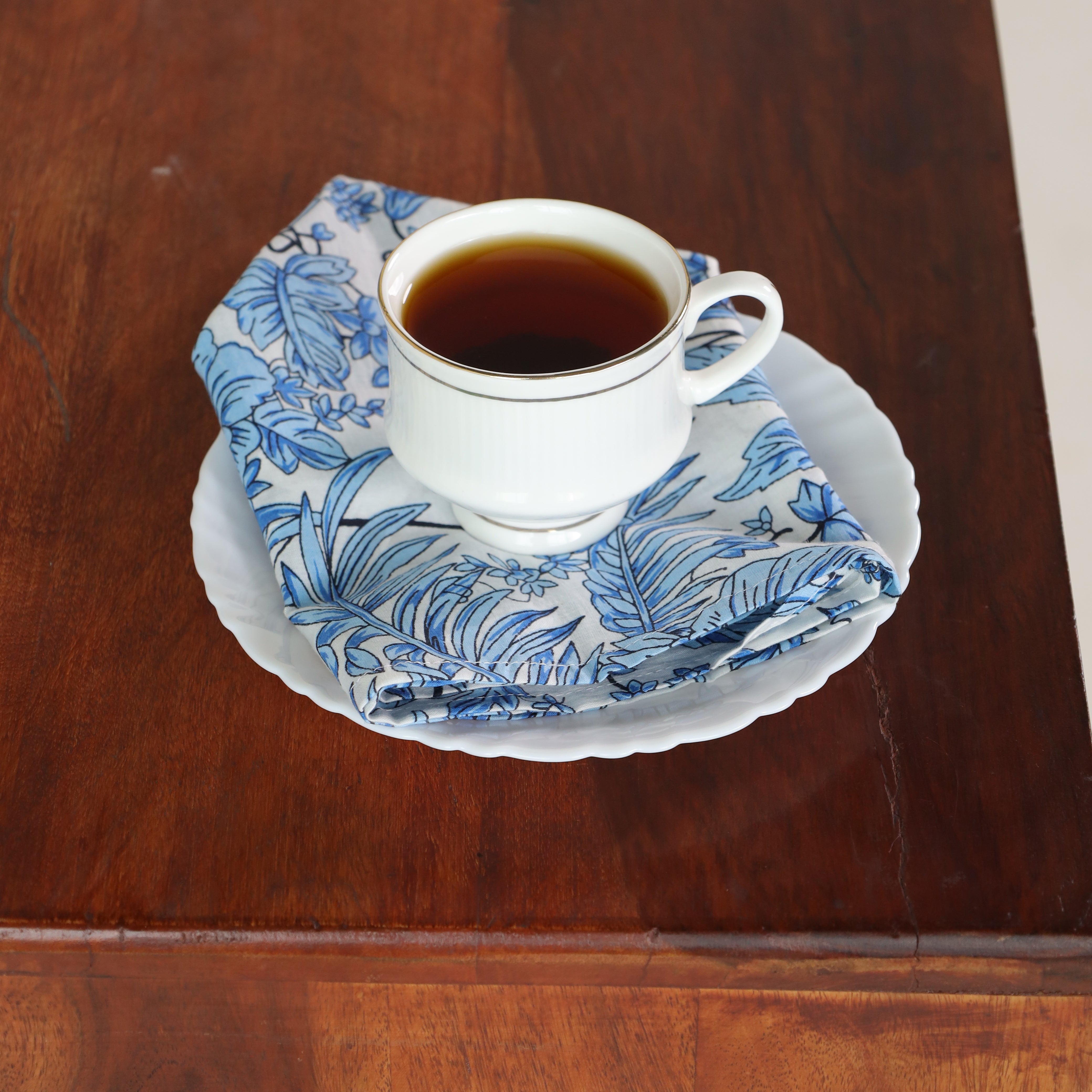 White Cotton Blue Floral Table Napkins