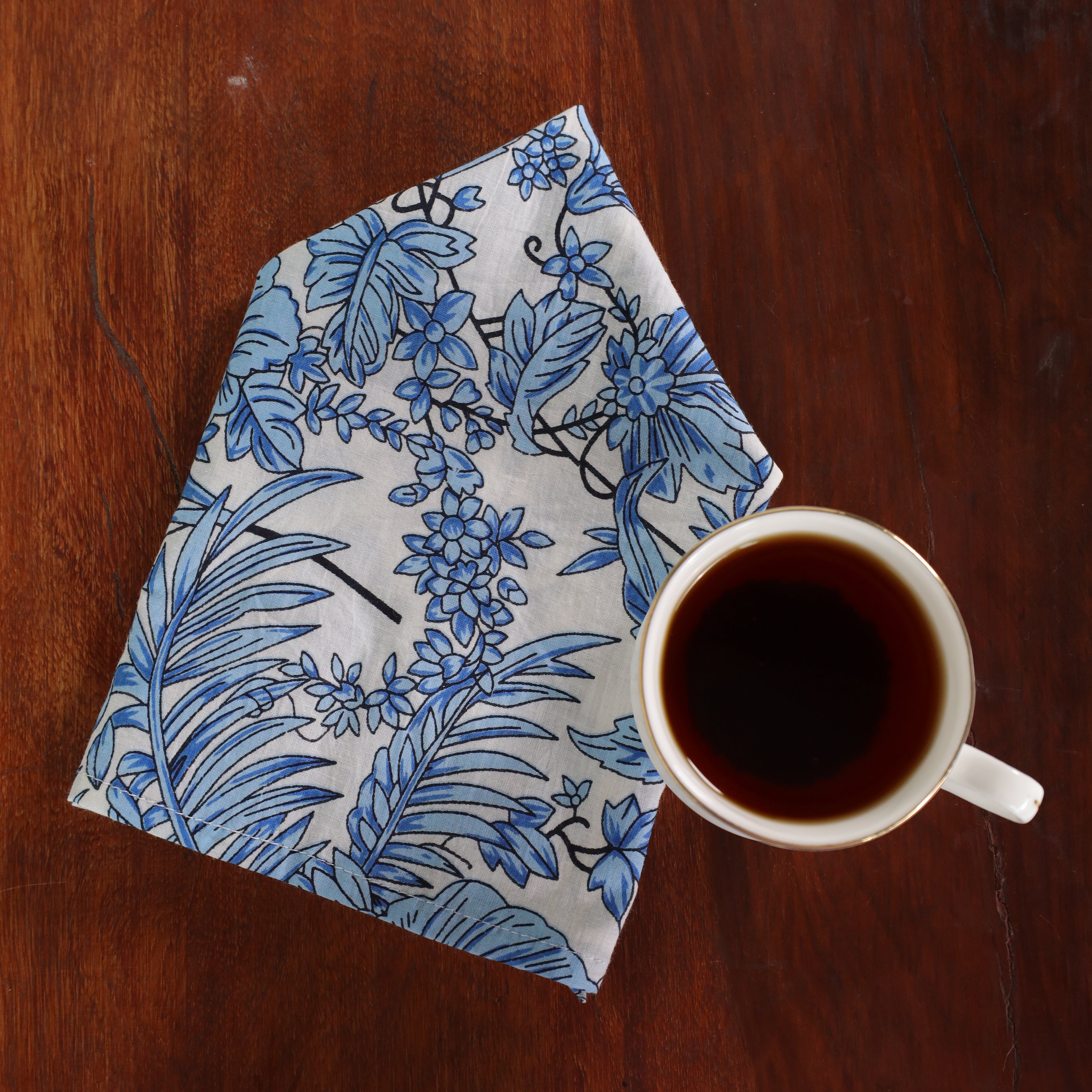 White Cotton Blue Floral Table Napkins