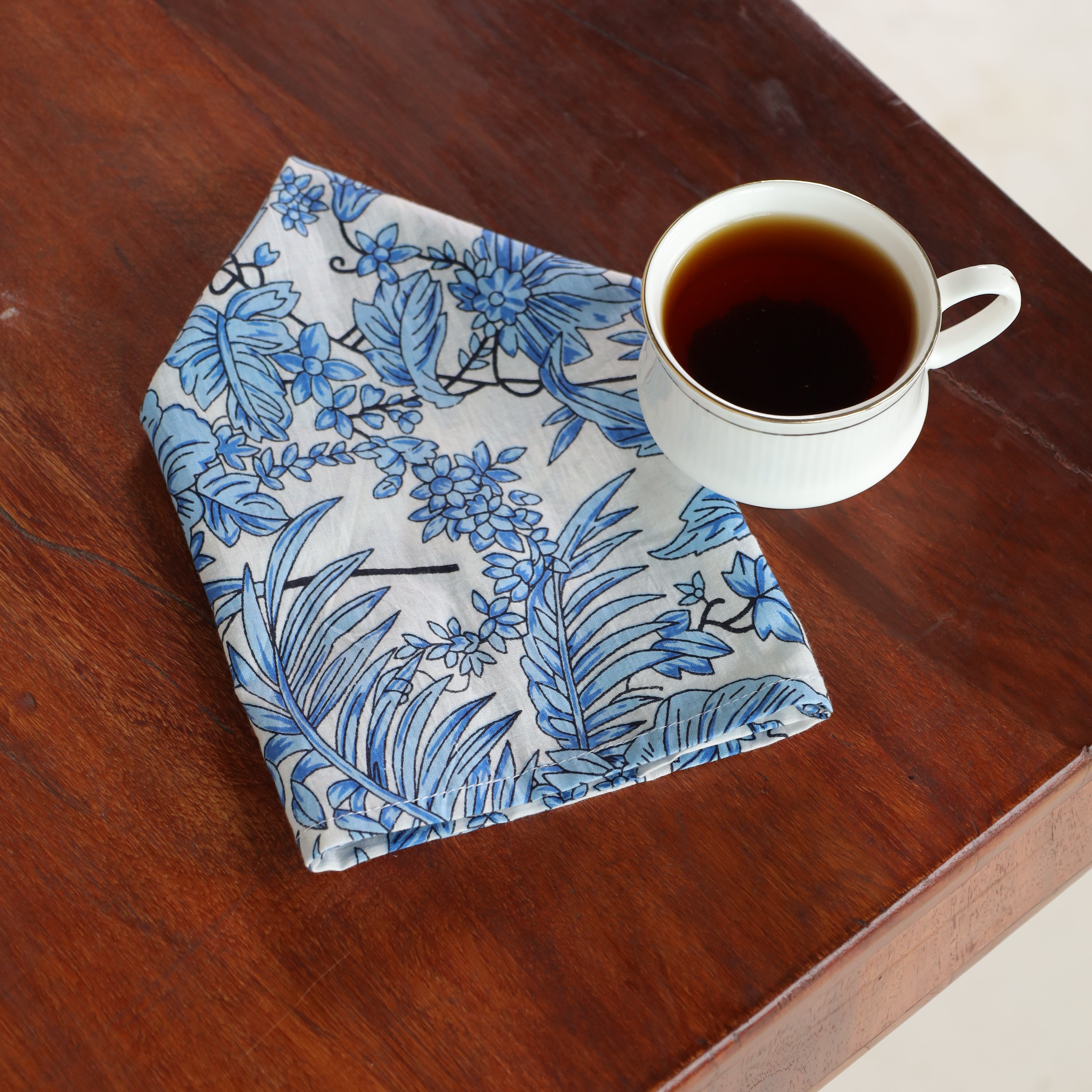 White Cotton Blue Floral Table Napkins