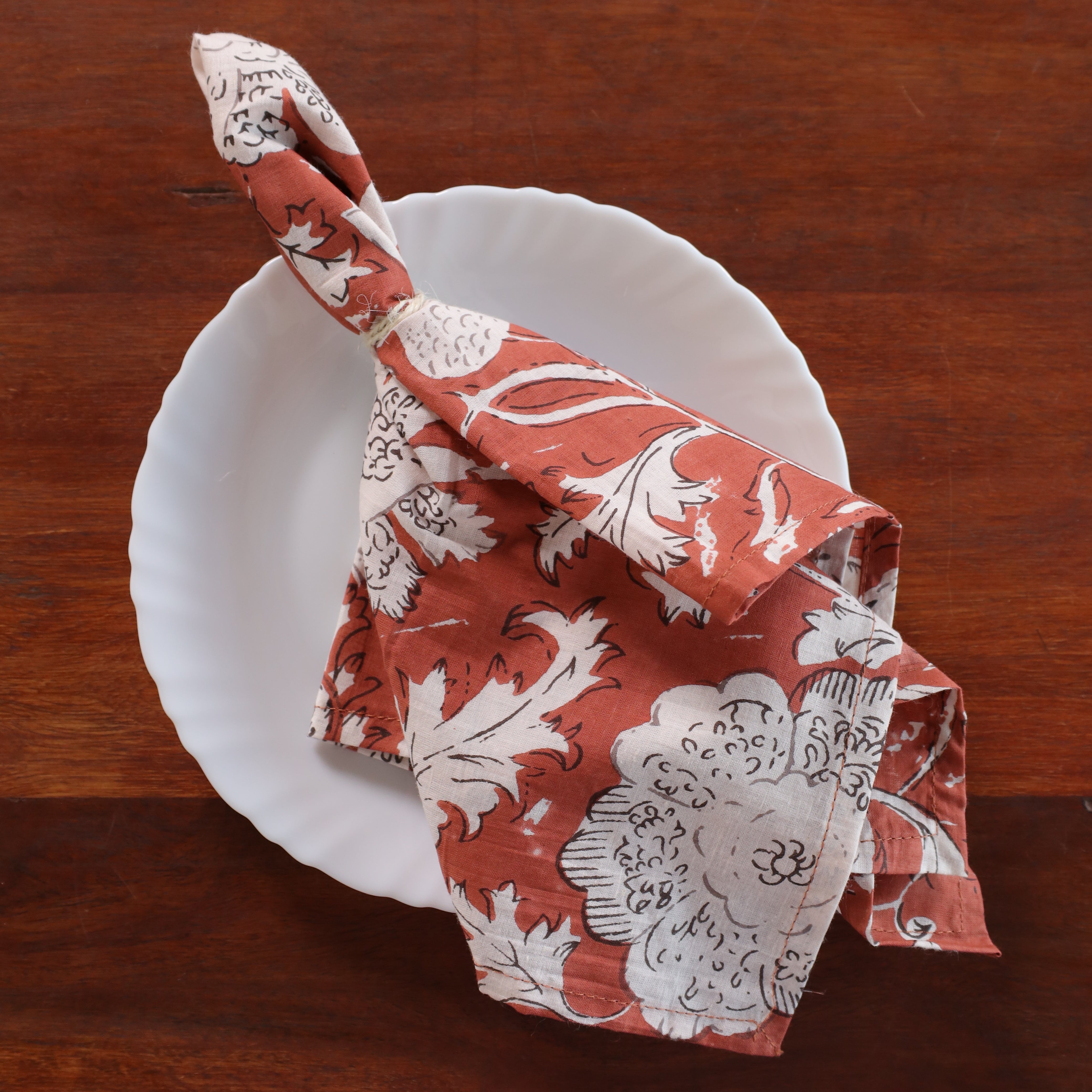 Rust Cotton White Floral Table Napkins