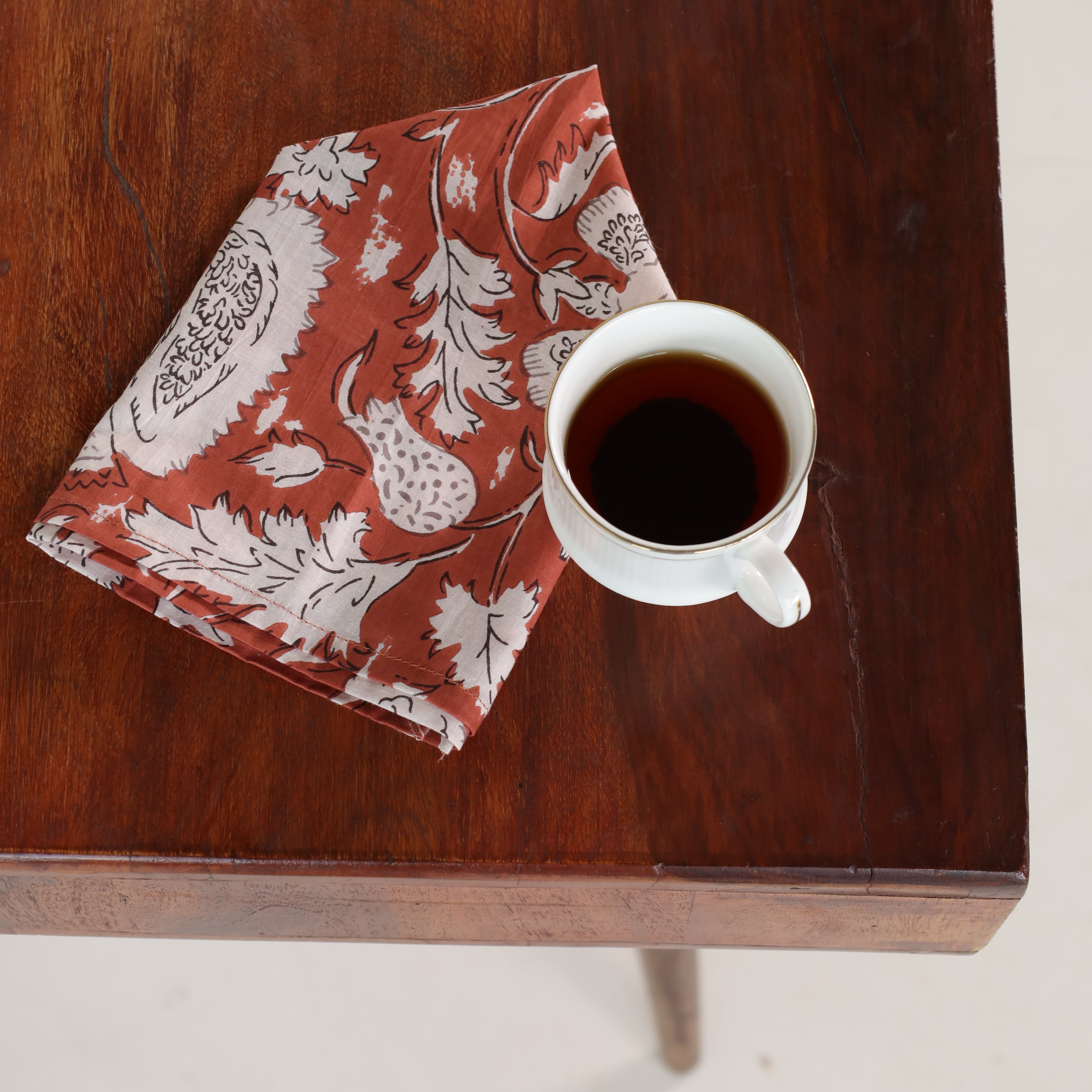 Rust Cotton White Floral Table Napkins