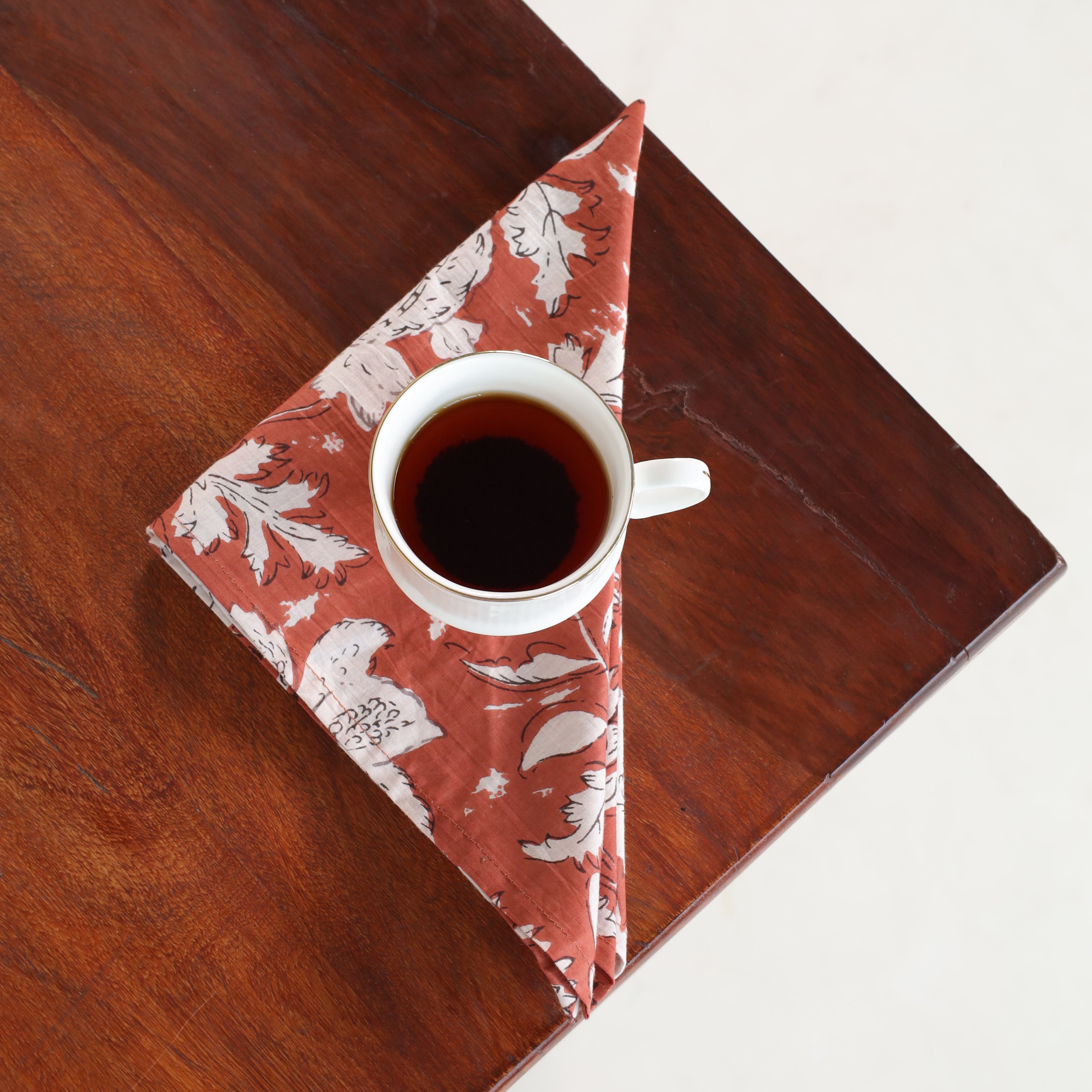 Rust Cotton White Floral Table Napkins