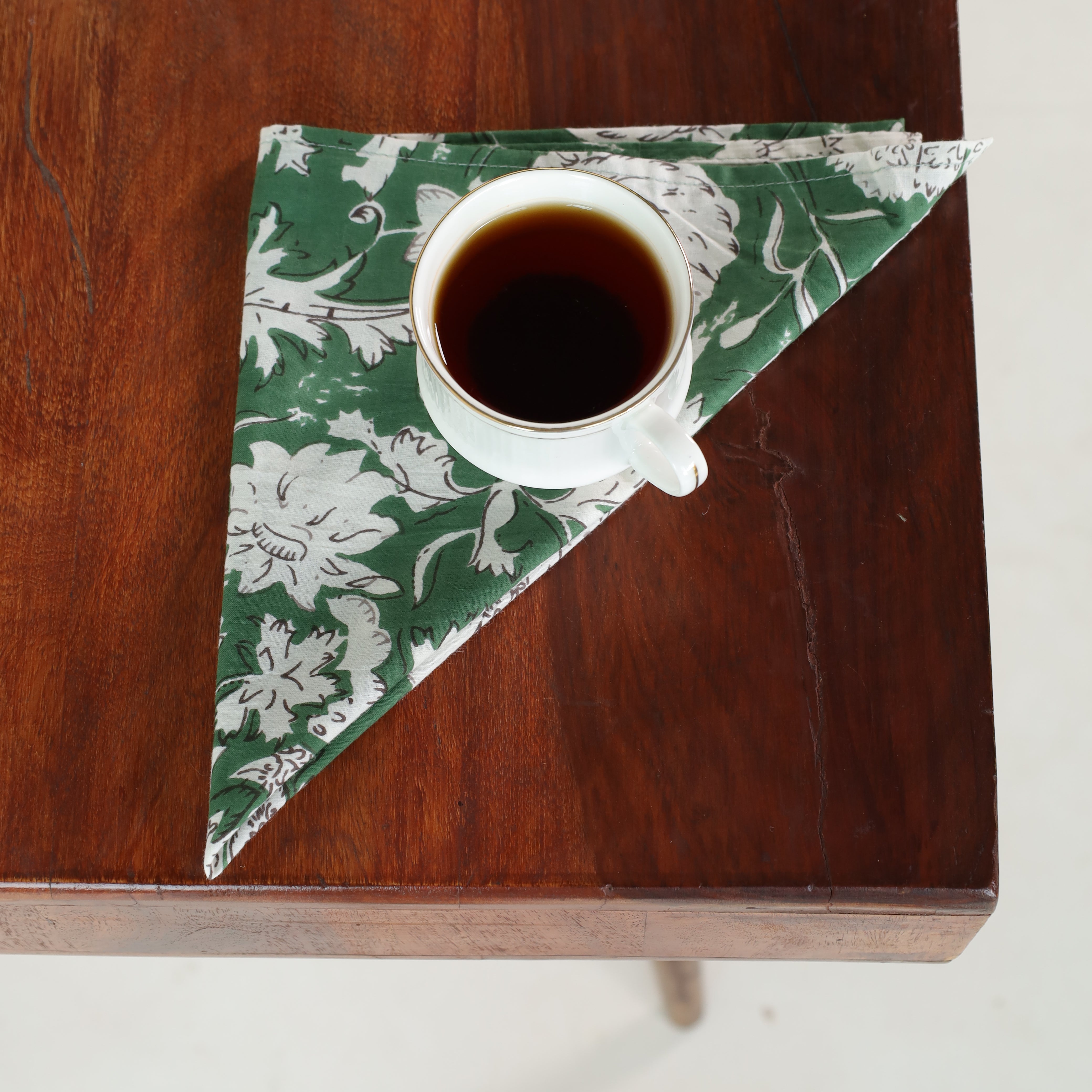 Green Cotton White Floral Table Napkins