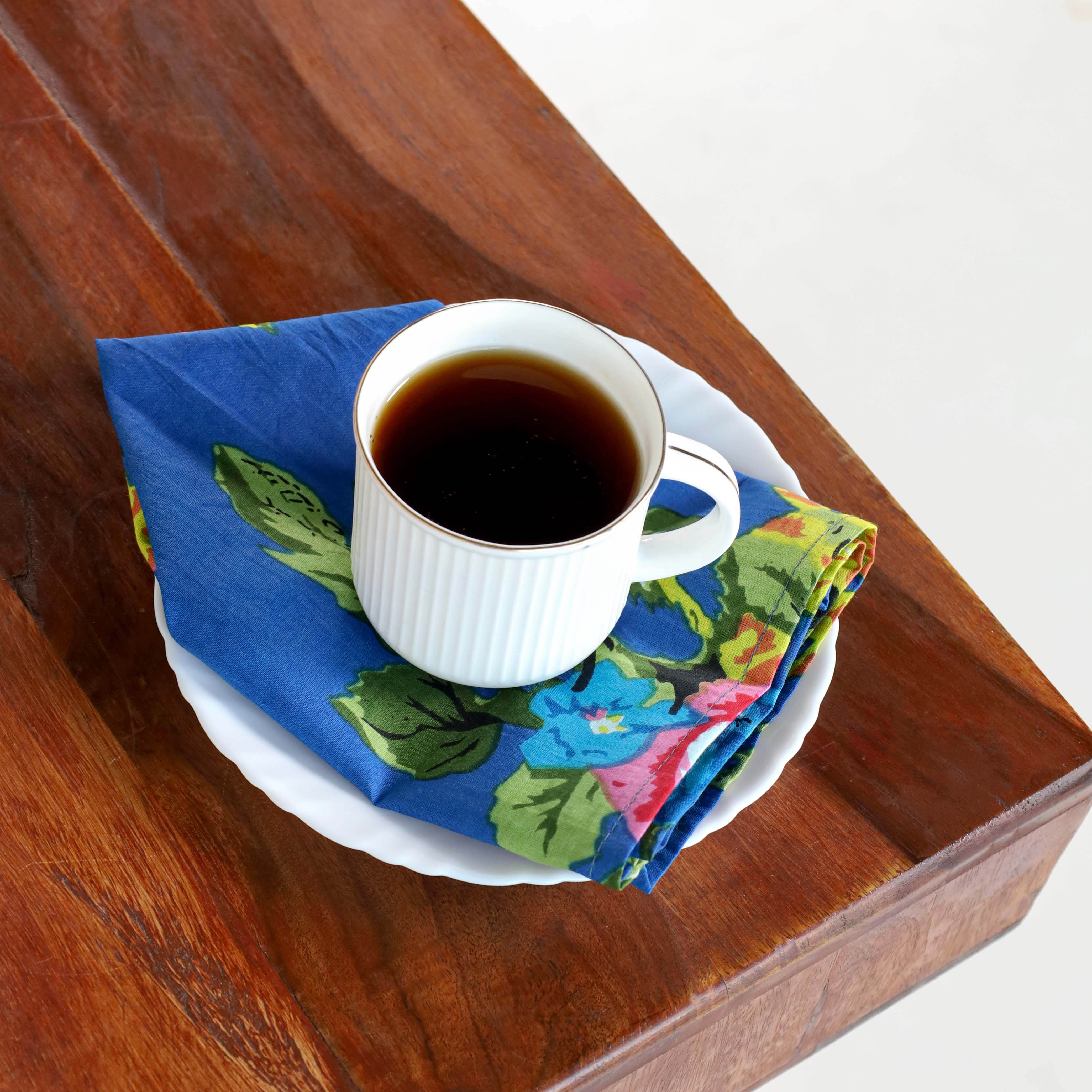 Blue Floral Cotton Table Napkins