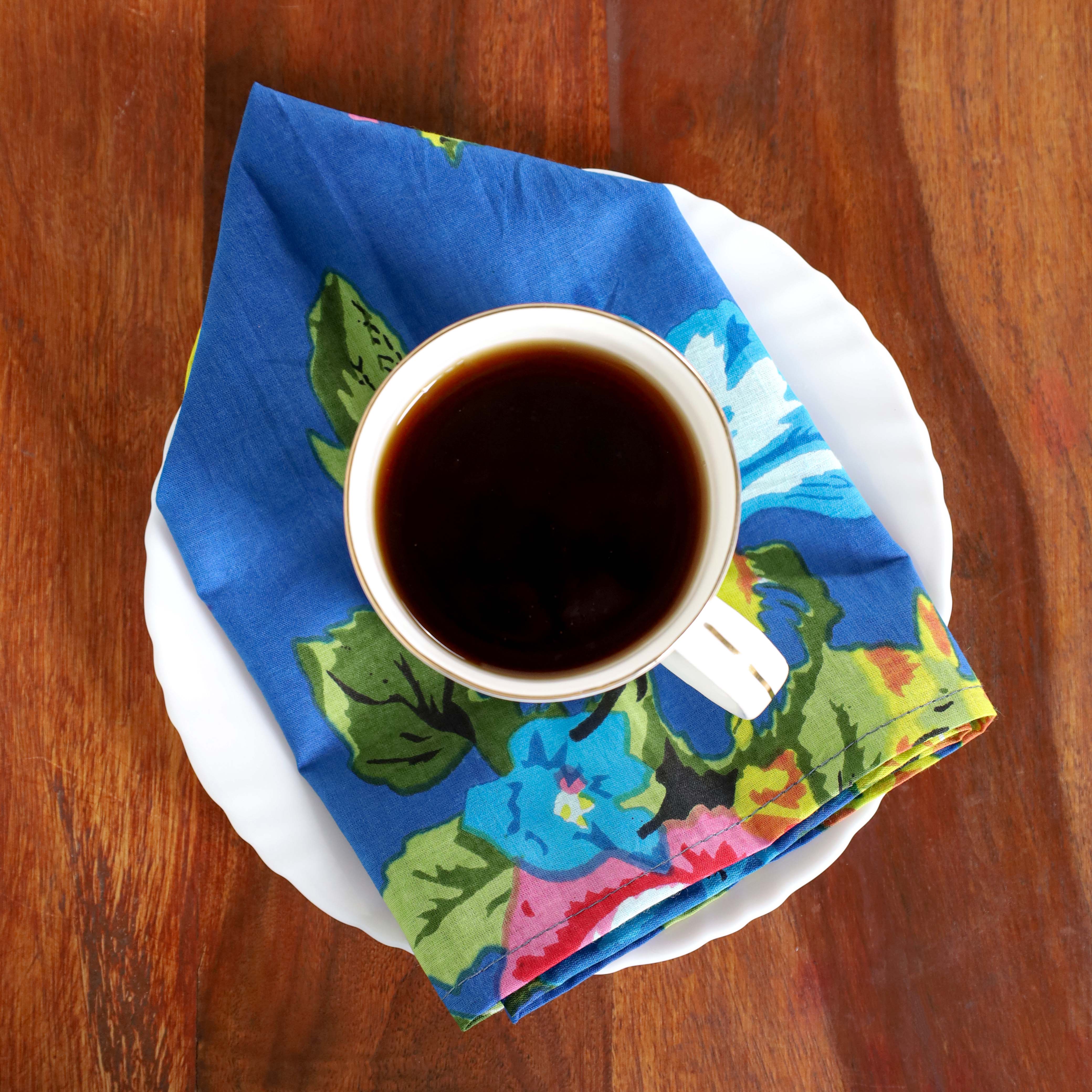 Blue Floral Cotton Table Napkins