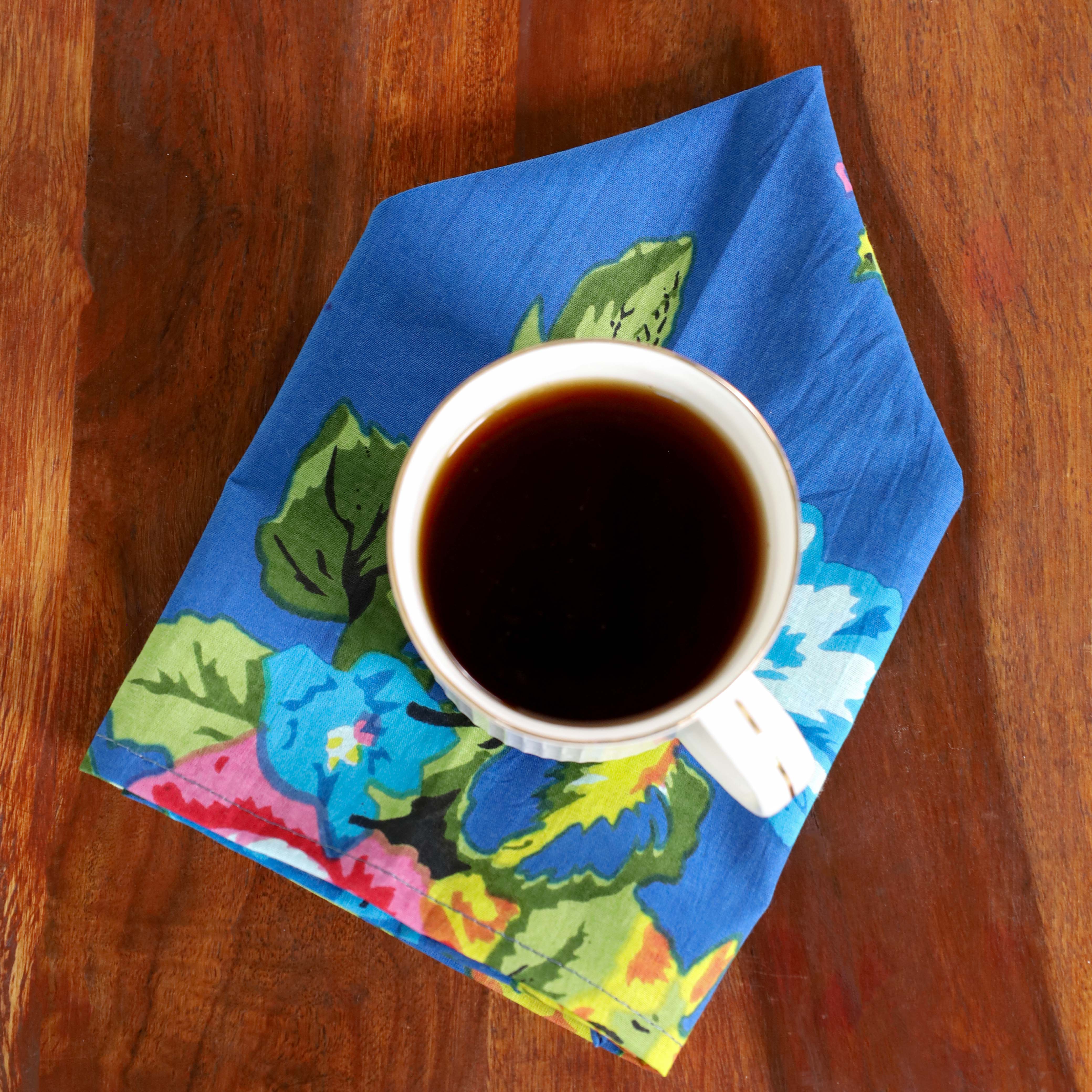 Blue Floral Cotton Table Napkins