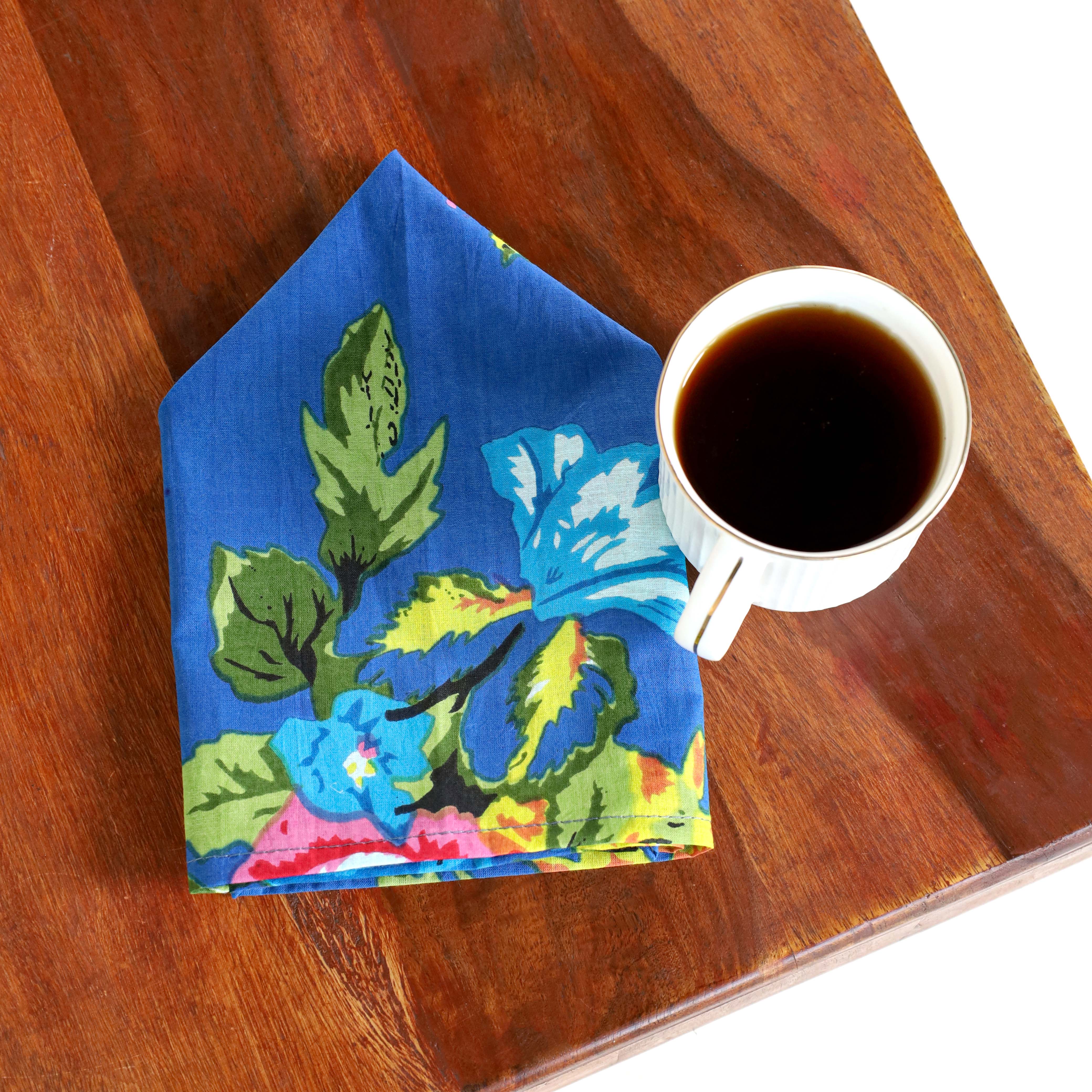 Blue Floral Cotton Table Napkins