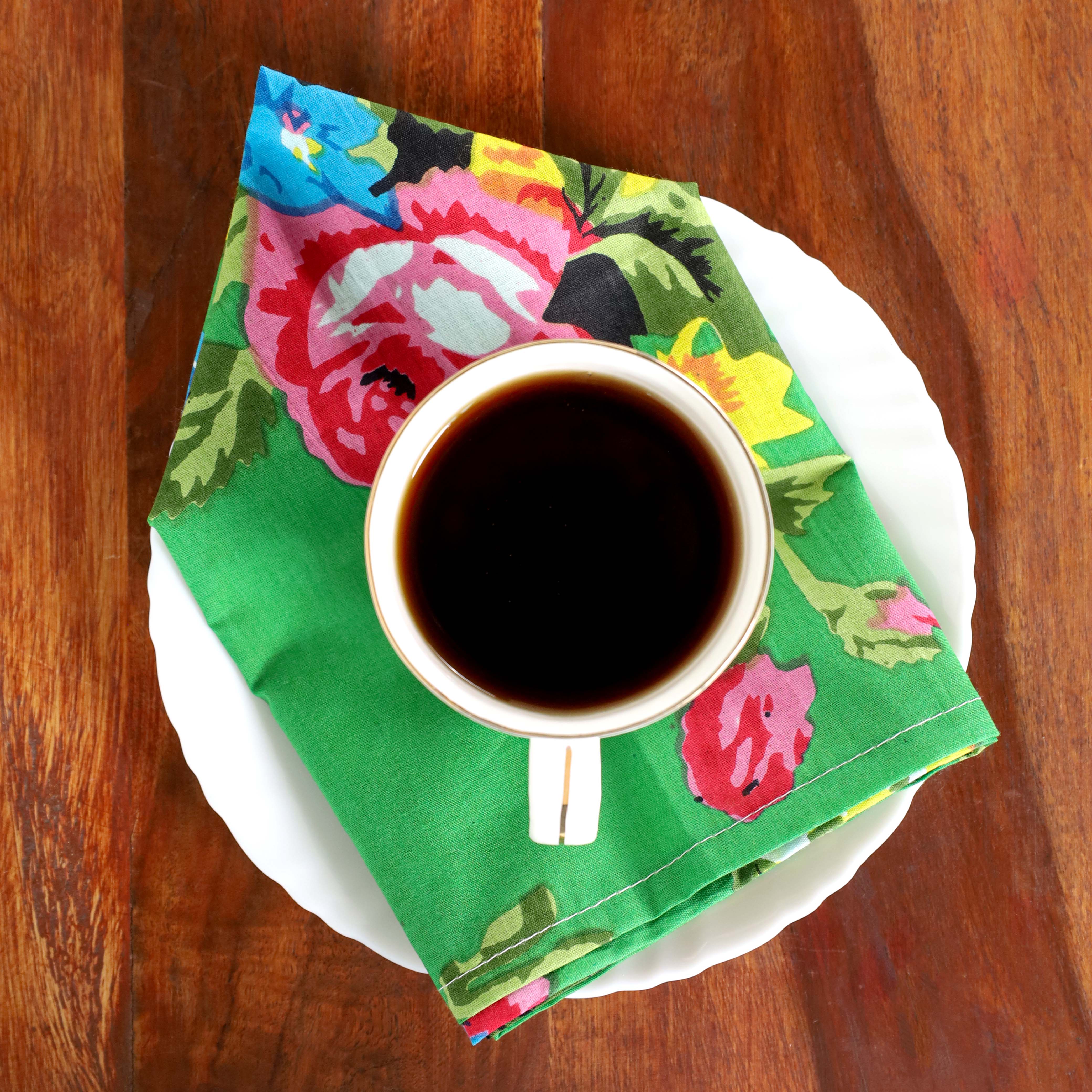 Green Floral Cotton Table Napkins