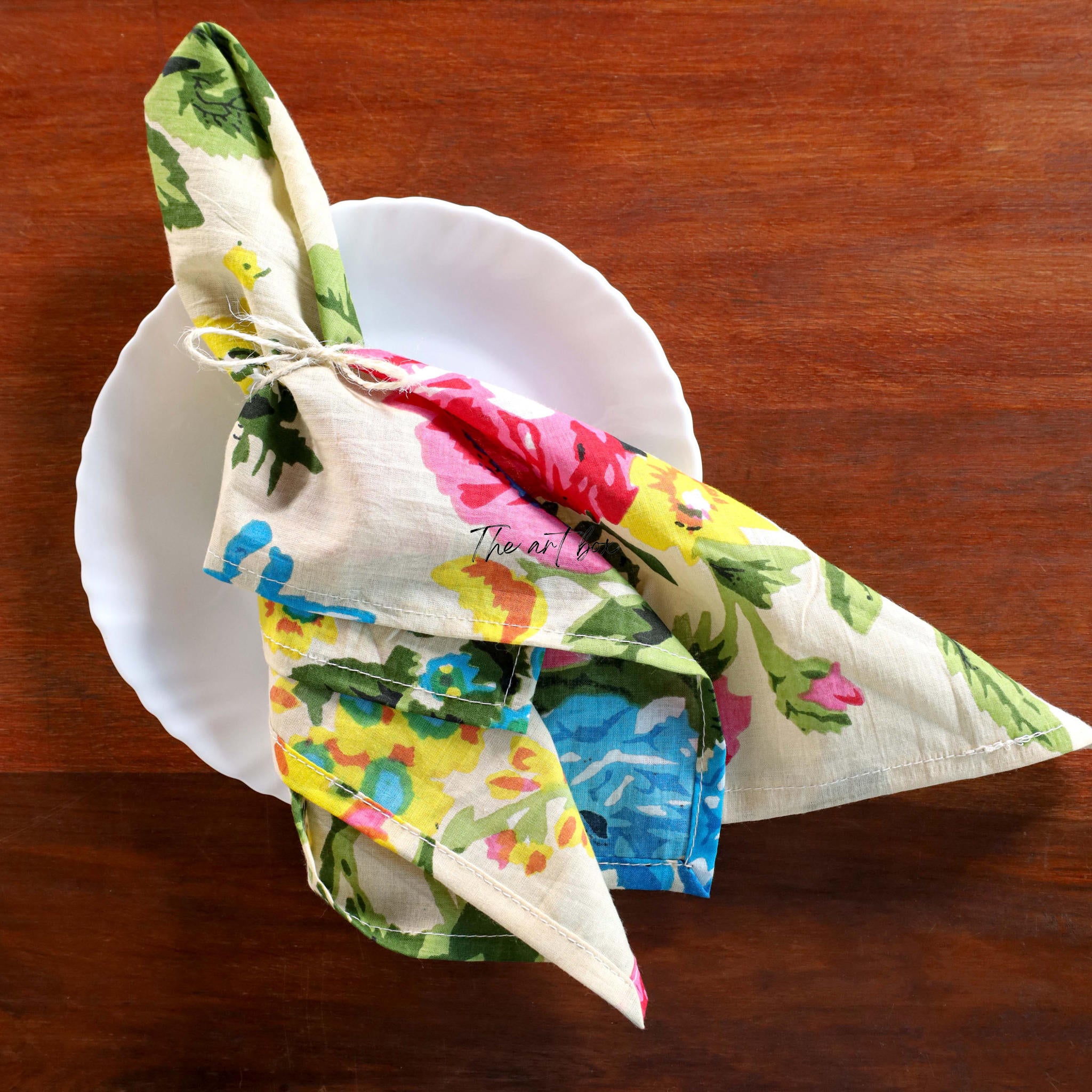 White Floral Cotton Table Napkins