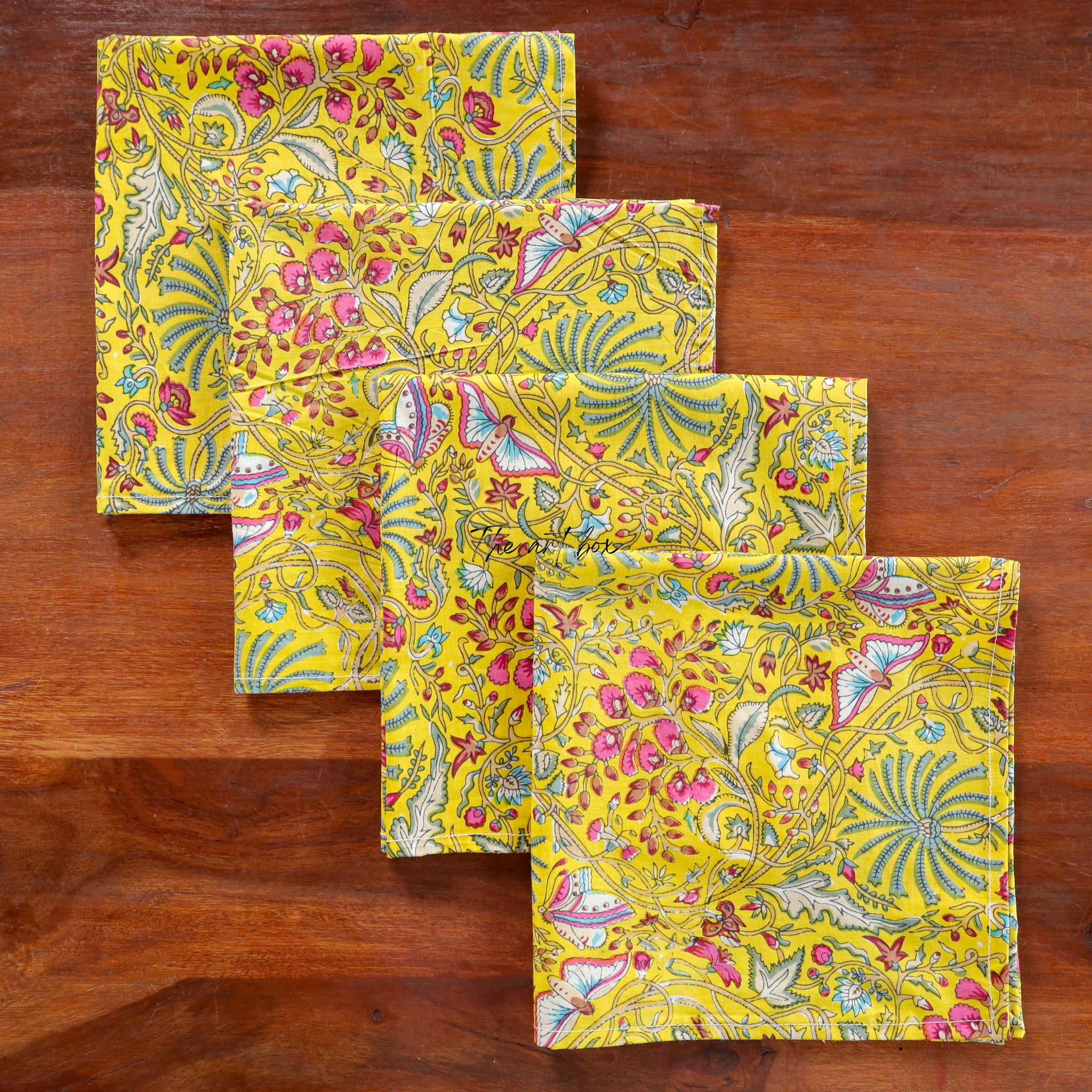 Yellow Cotton Floral Table Napkins