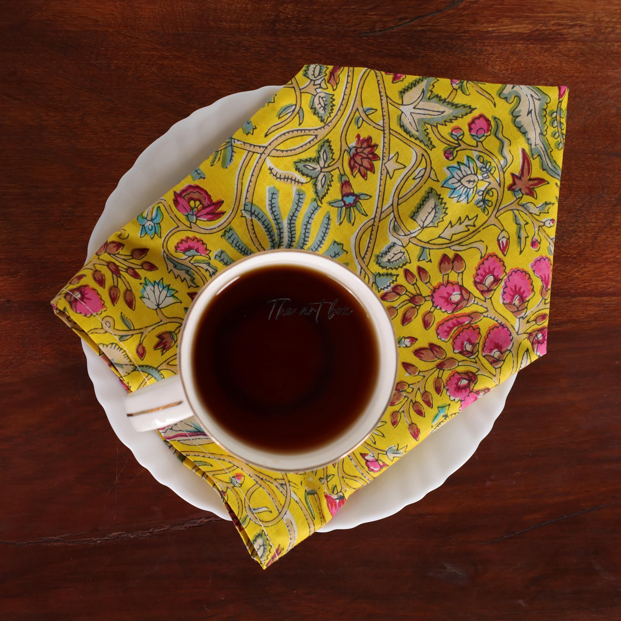 Yellow Cotton Floral Table Napkins