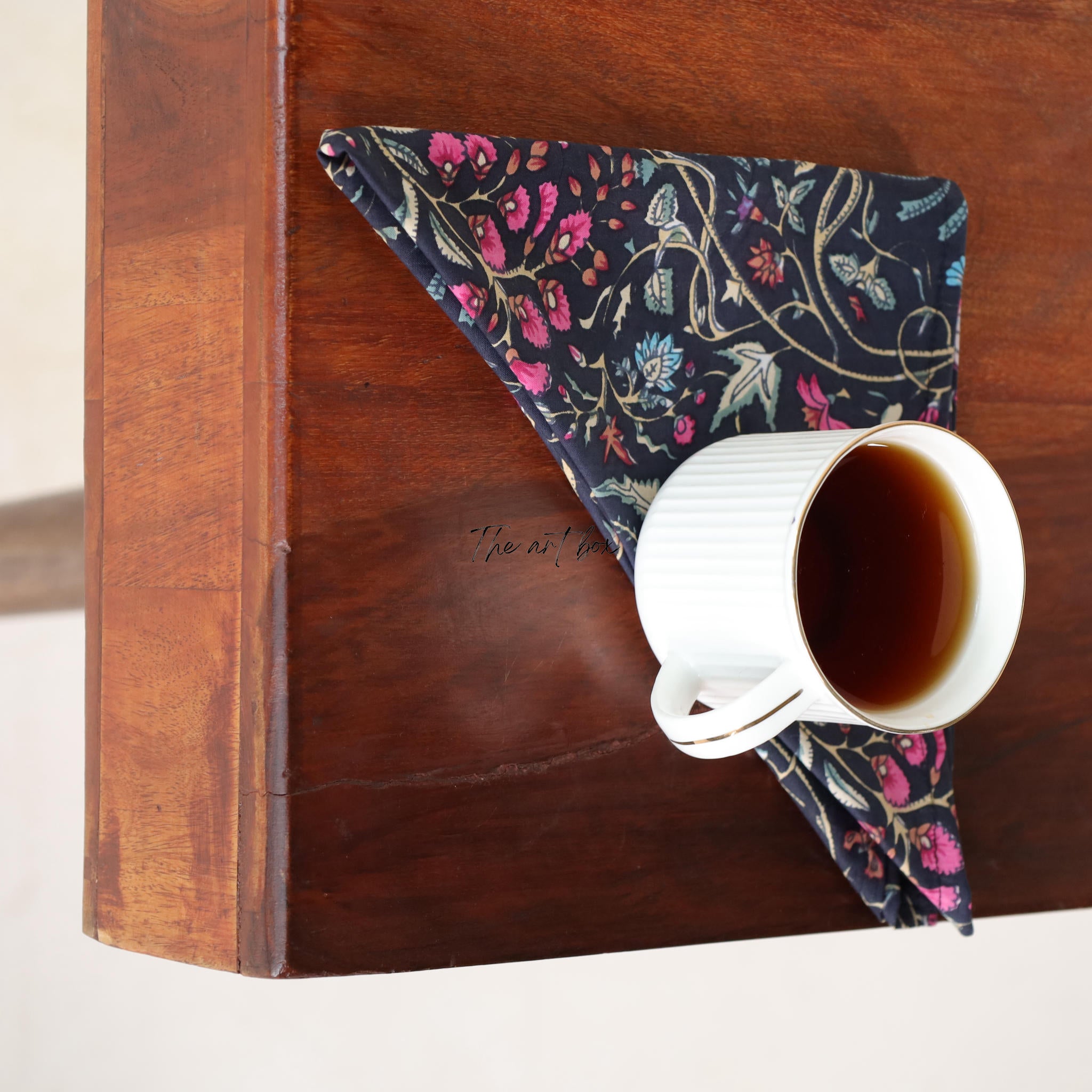Dark Blue Cotton Floral Table Napkins
