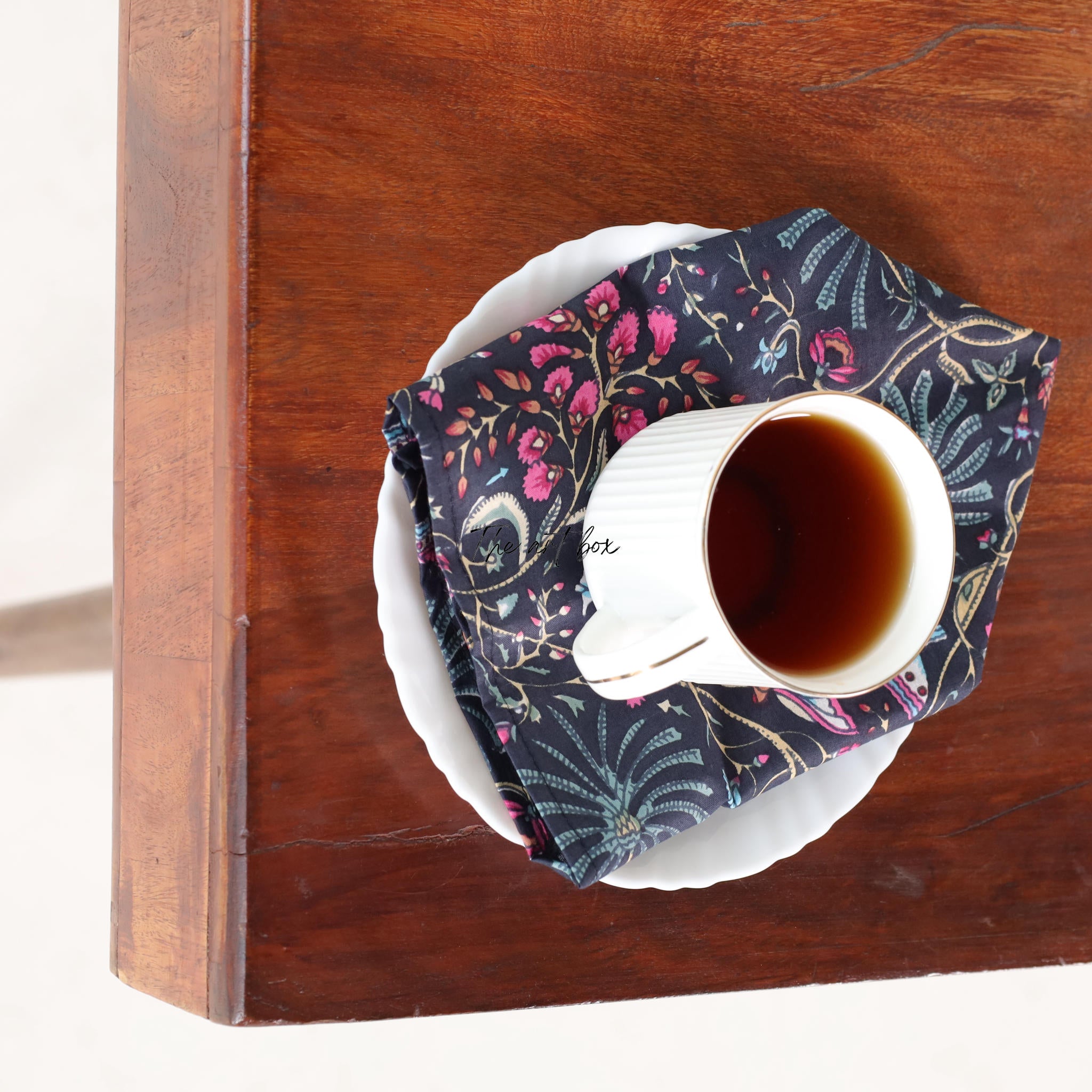 Dark Blue Cotton Floral Table Napkins