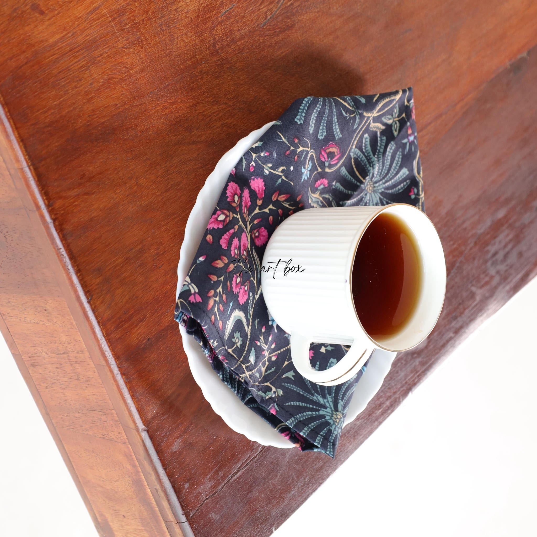 Dark Blue Cotton Floral Table Napkins