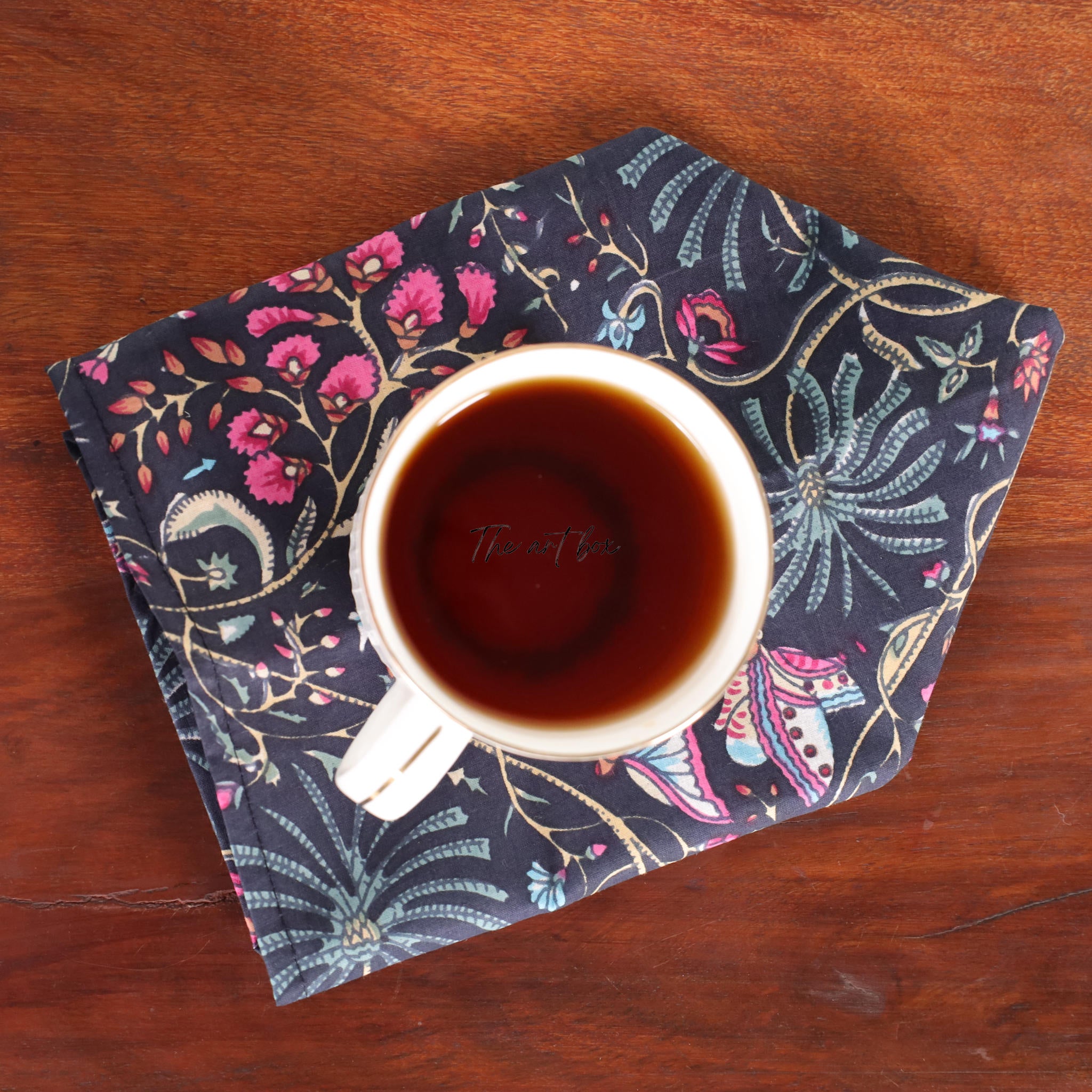 Dark Blue Cotton Floral Table Napkins