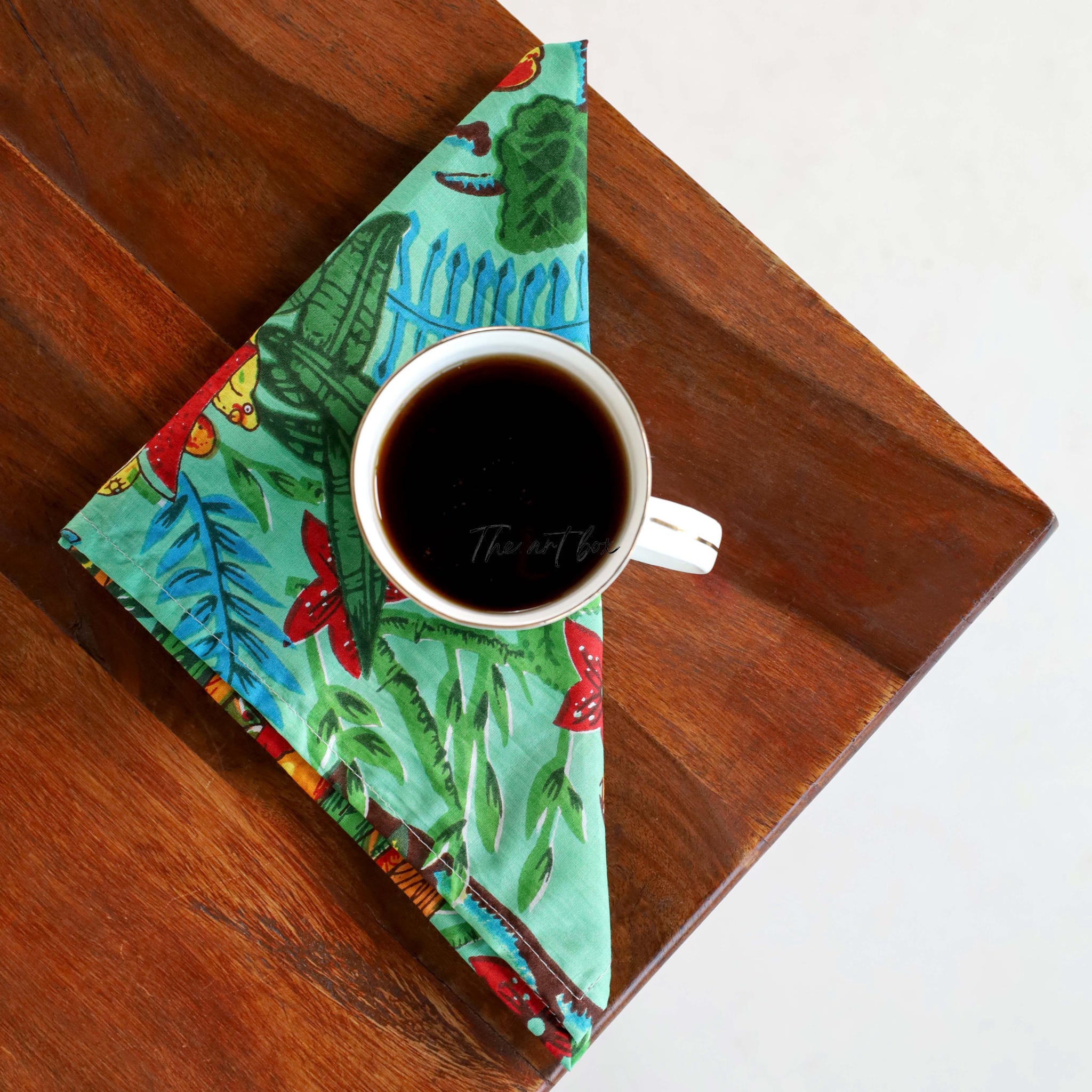 Sky Blue Cotton Floral Table Napkins