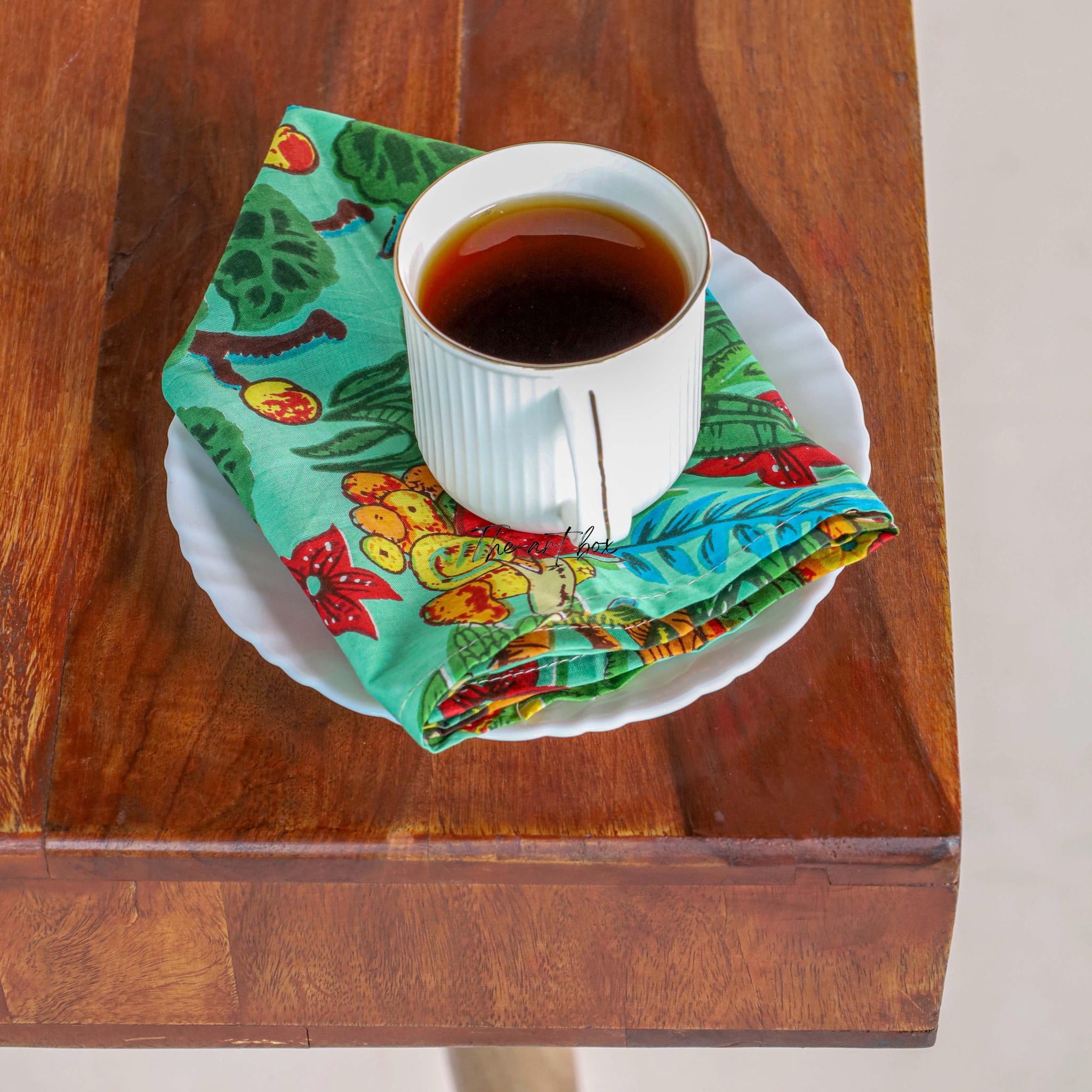 Sky Blue Cotton Floral Table Napkins