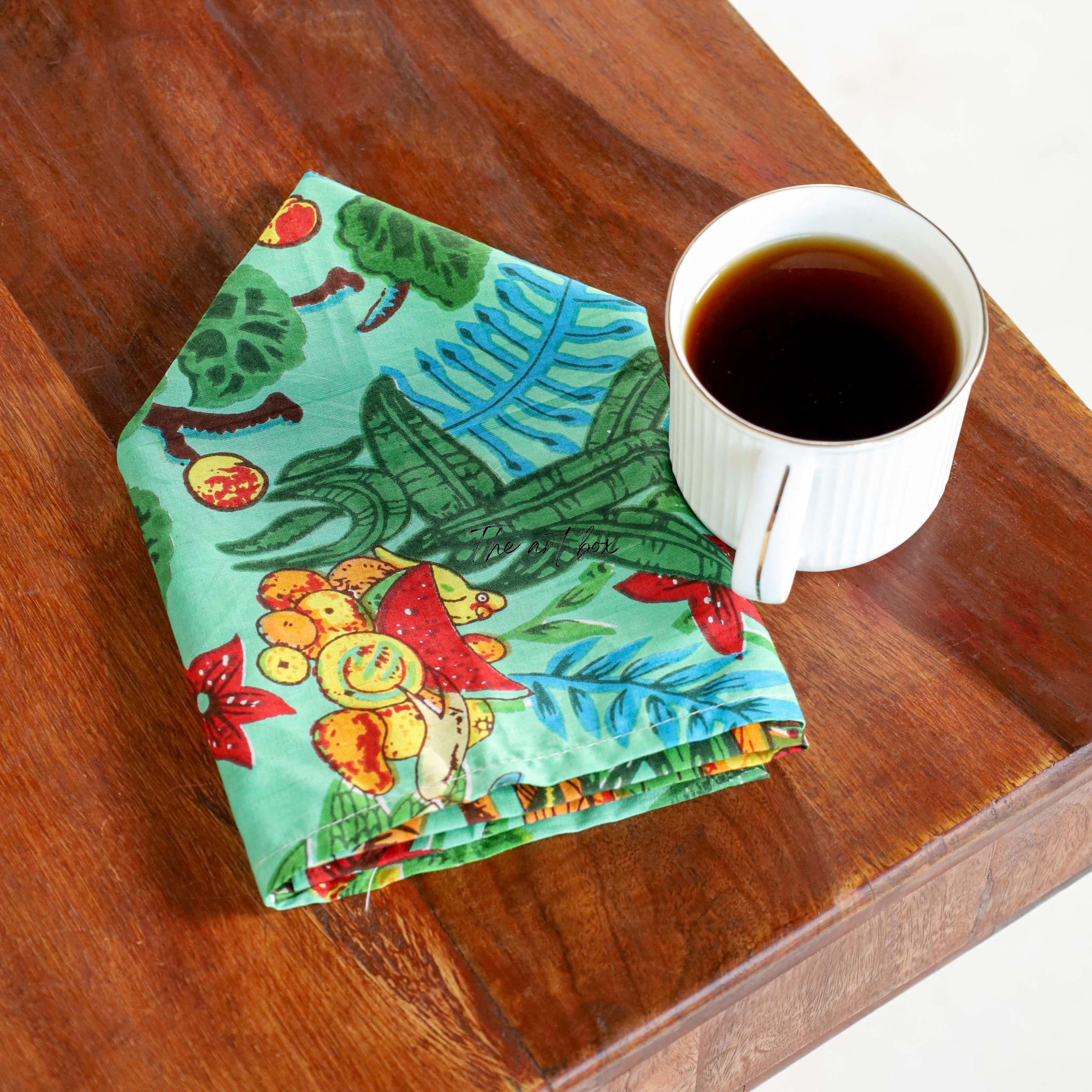 Sky Blue Cotton Floral Table Napkins