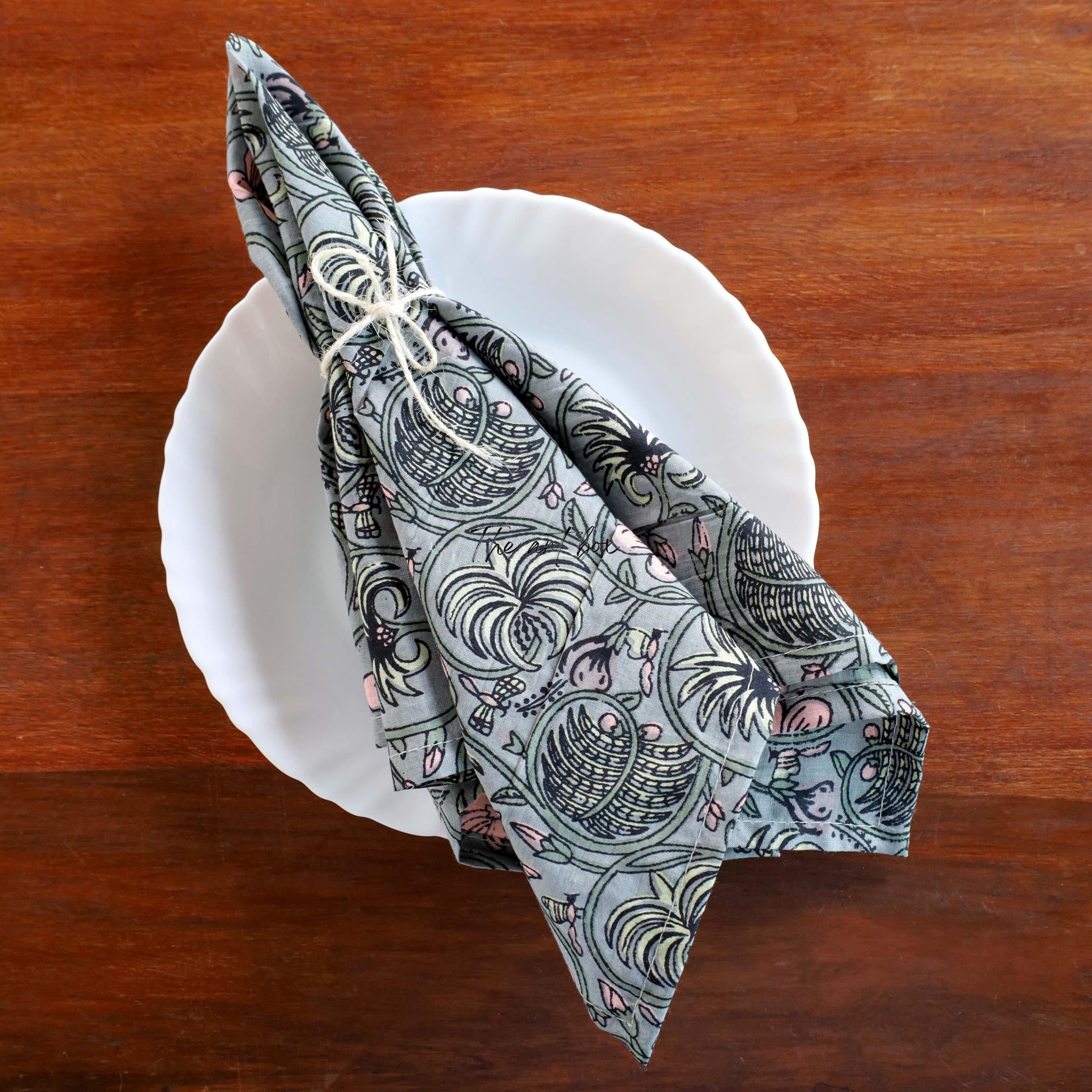 Grey Cotton Floral Table Napkins