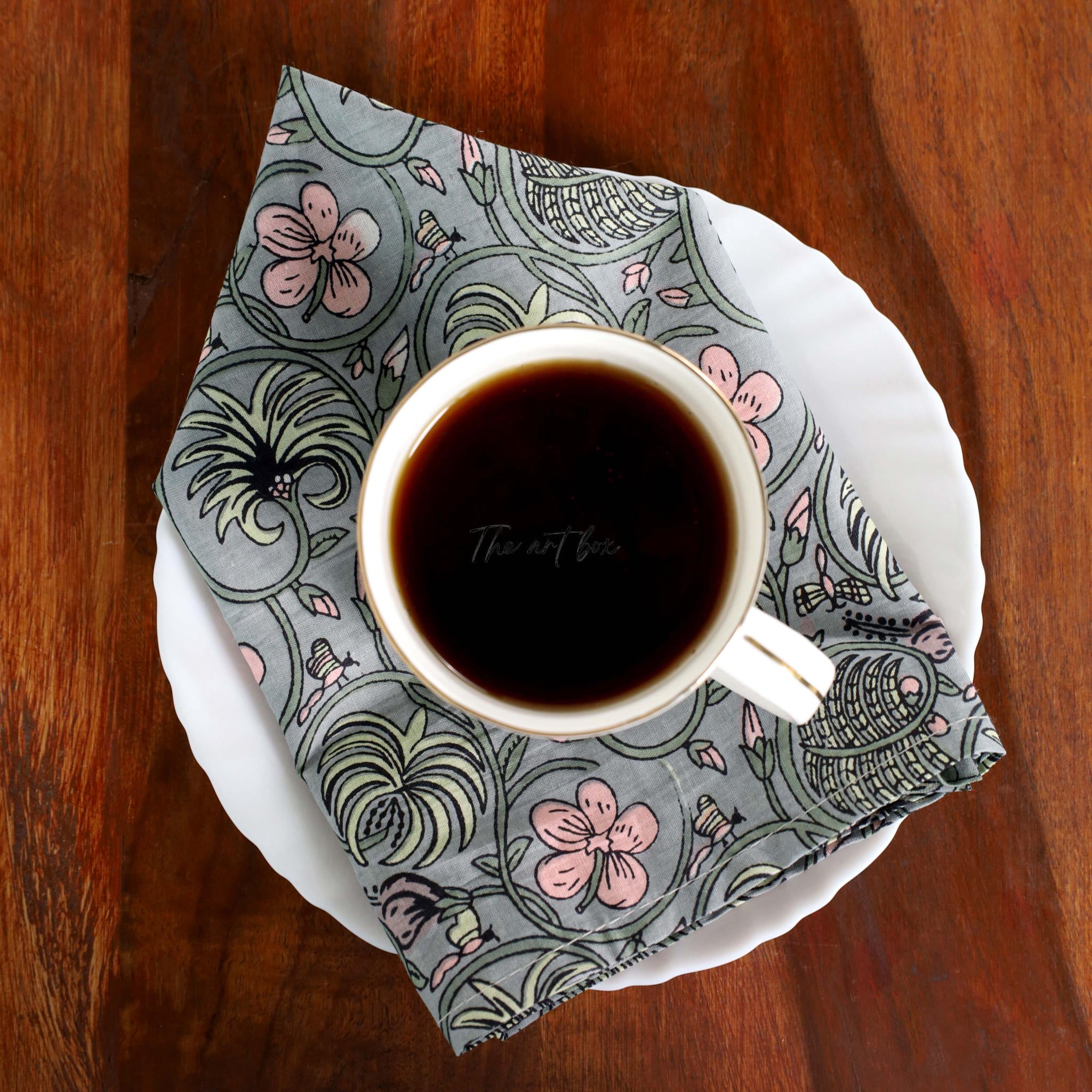 Grey Cotton Floral Table Napkins