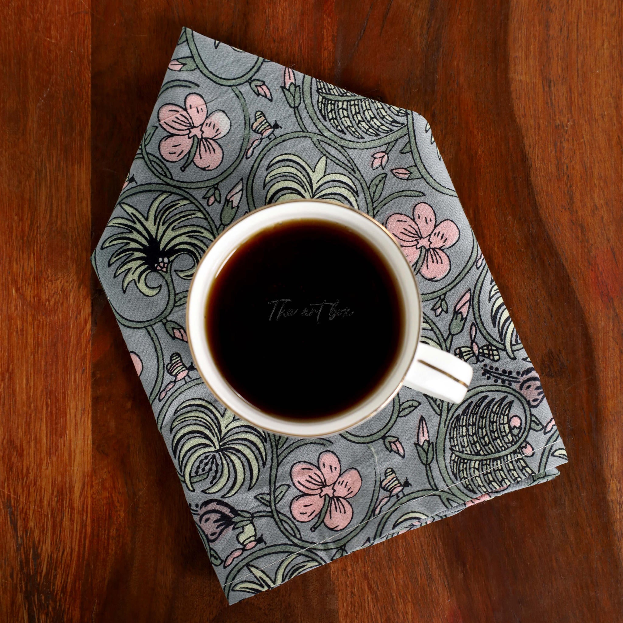 Grey Cotton Floral Table Napkins