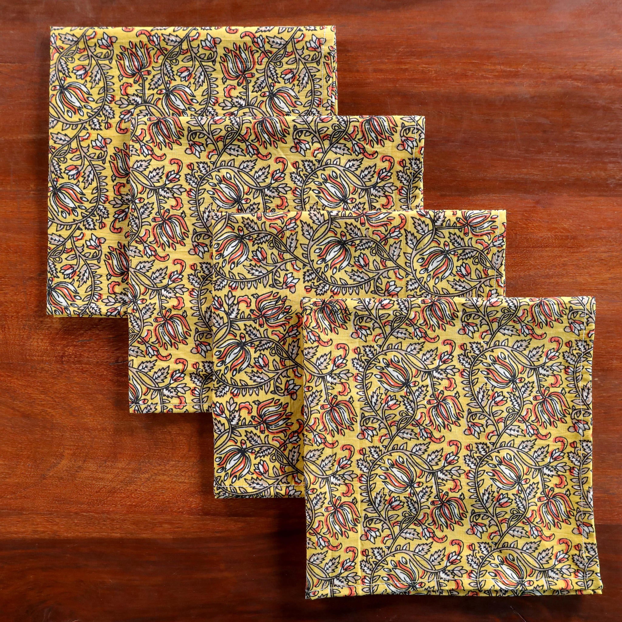 Yellow Cotton Floral Table Napkins