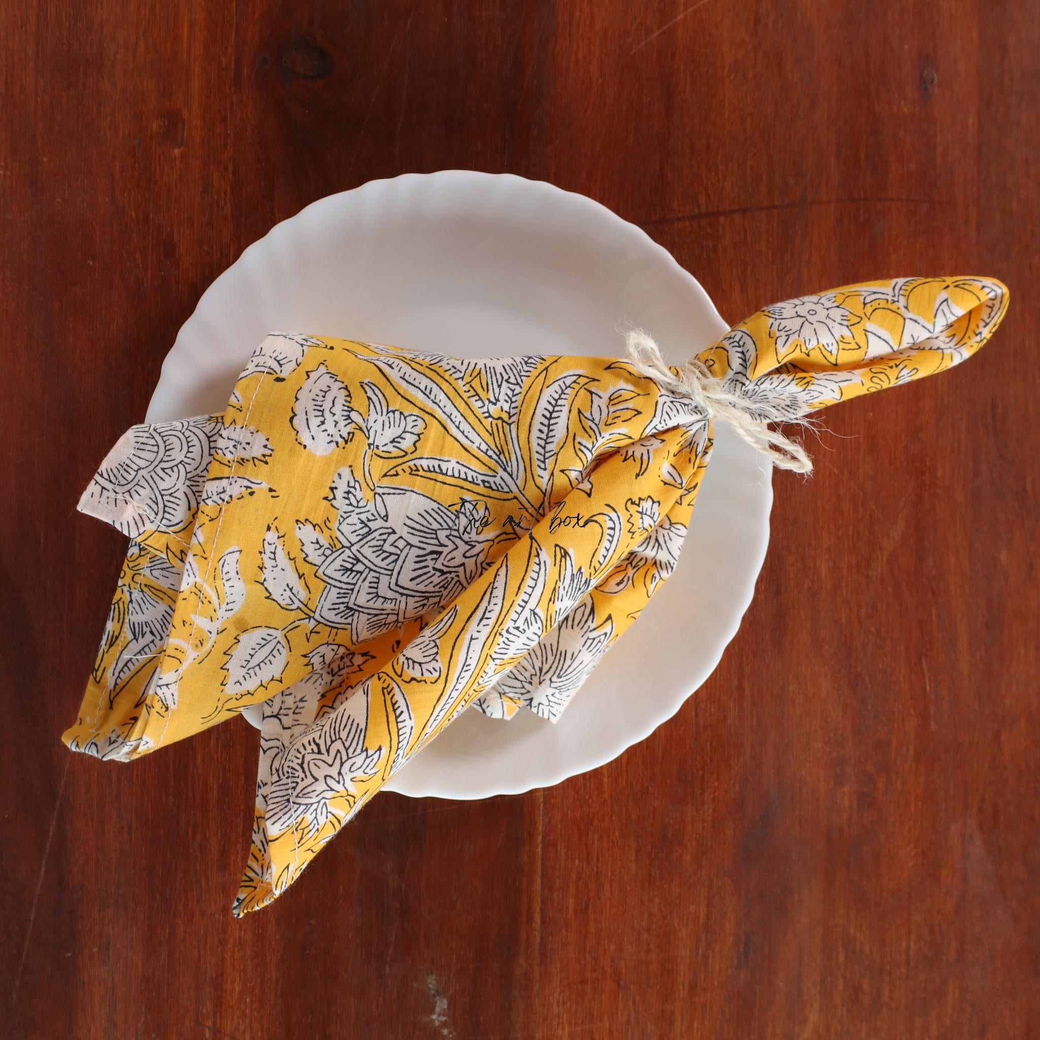 White Cotton Yellow Floral Table Napkins