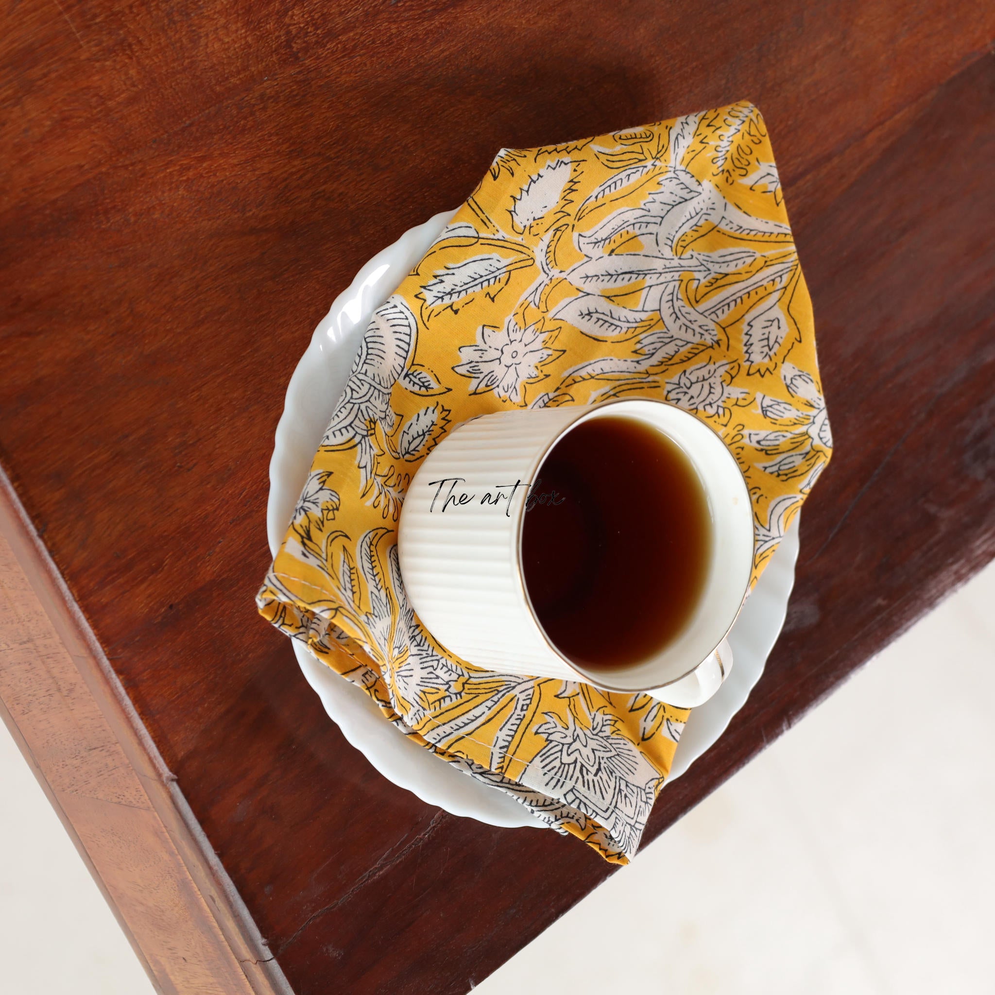 White Cotton Yellow Floral Table Napkins