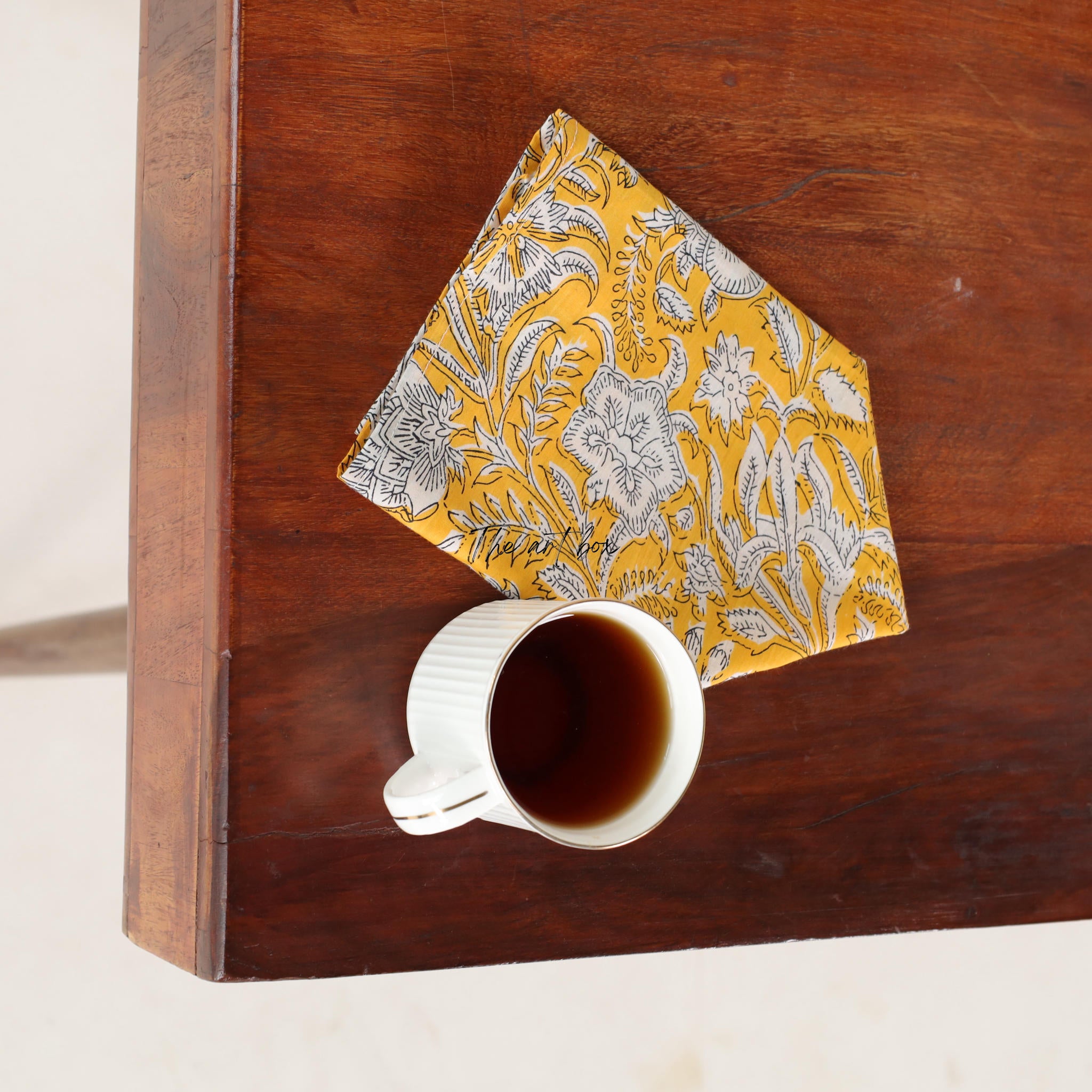 White Cotton Yellow Floral Table Napkins