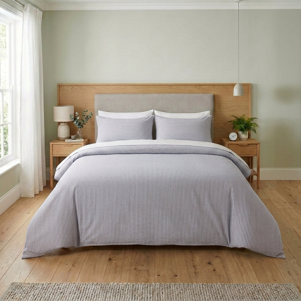 Blue Pinstripe Cotton Duvet Set - Coastal Stripe Bedding