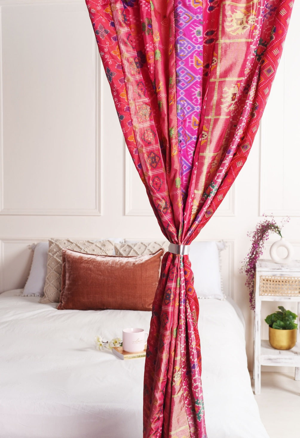 Pink Silk Patchwork Curtains - 2 Panel set
