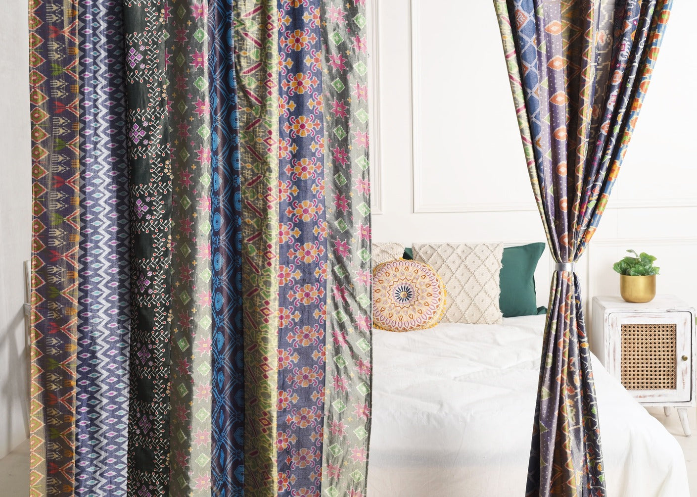 Purple Silk Patchwork Curtains - 2 Panel set