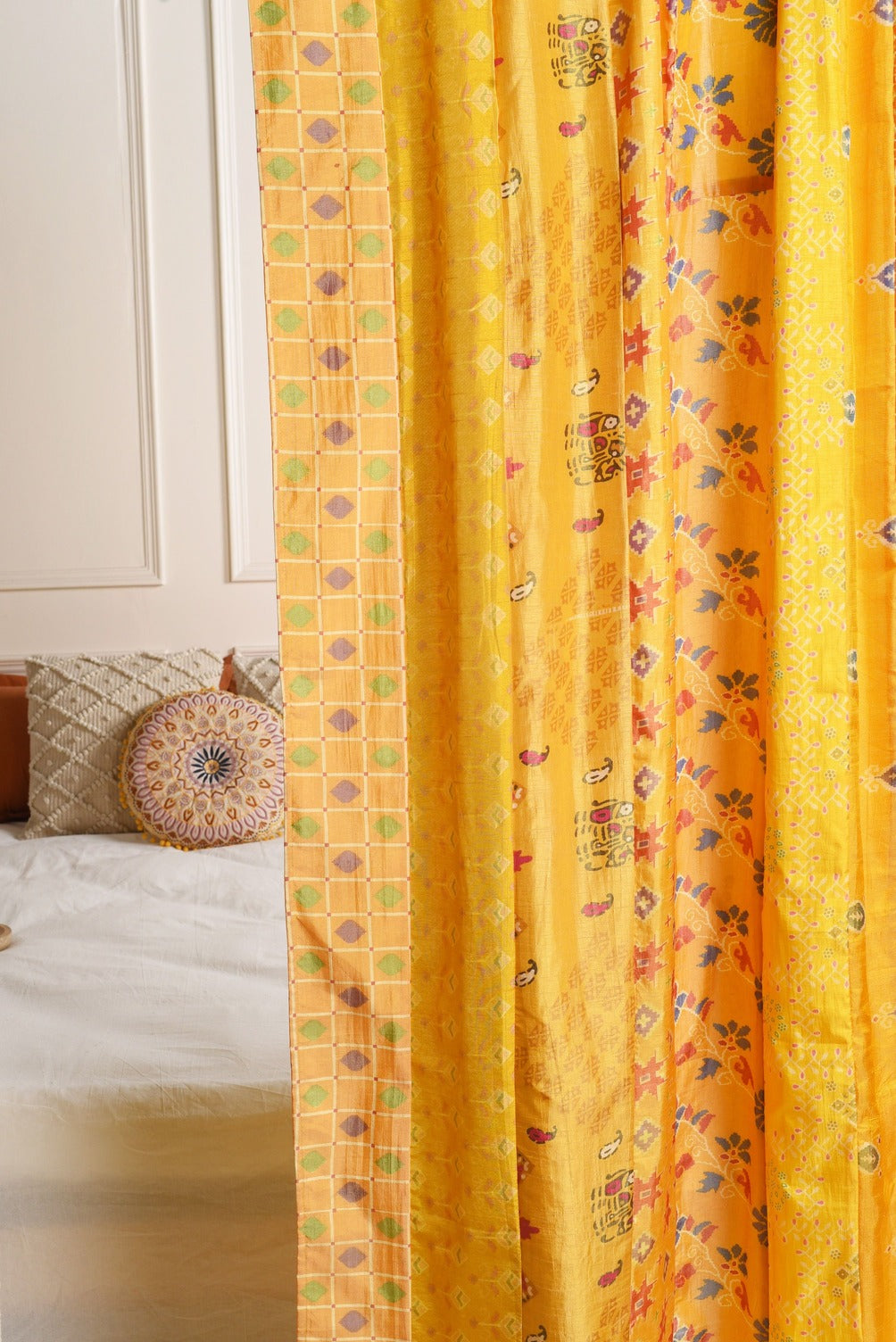 Yellow Silk Patchwork Curtains - 2 Panel set
