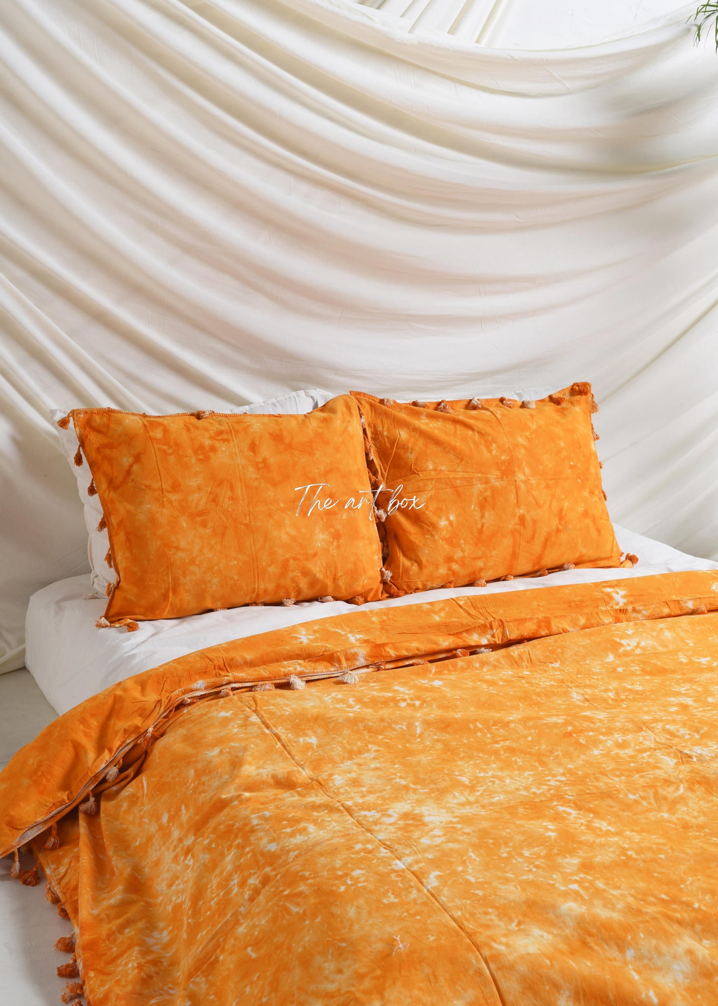 Turmeric Orange Tie Dye Bedsheets with Pillow Covers