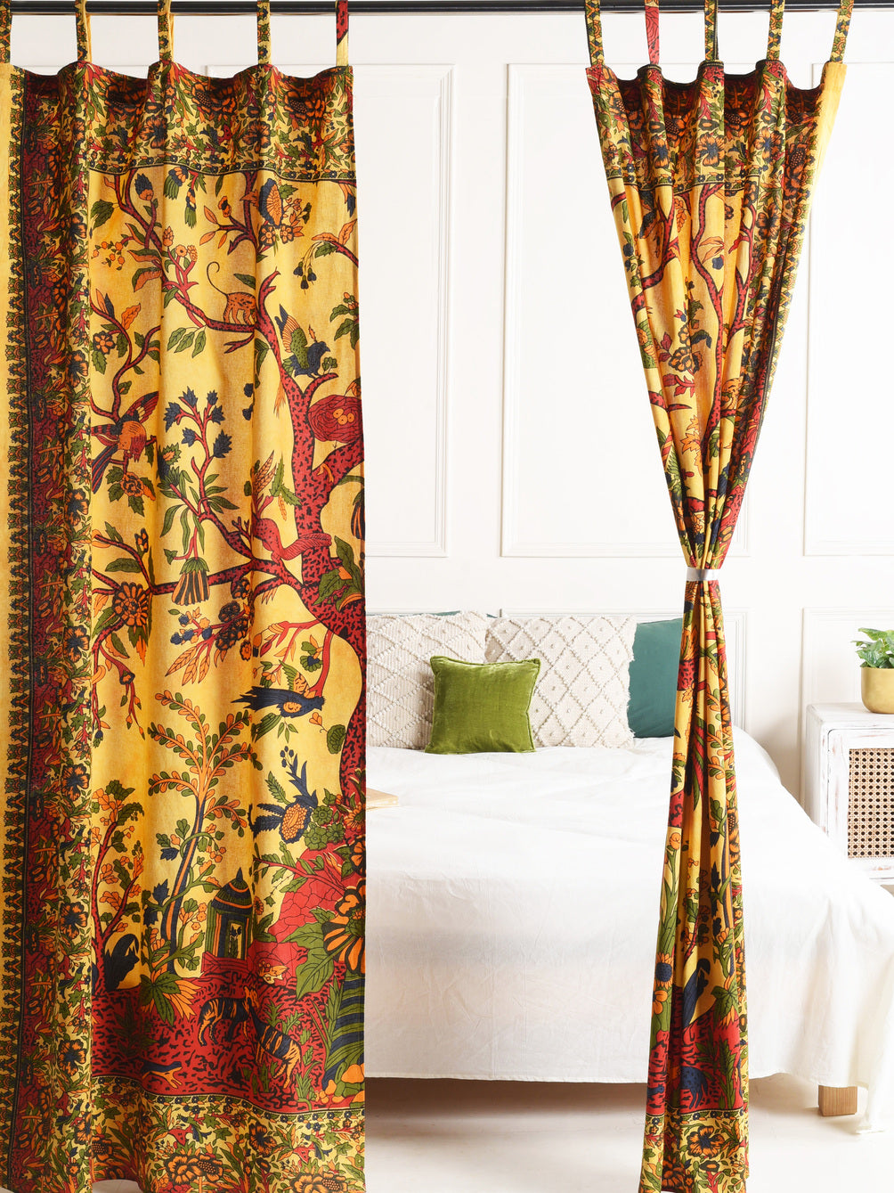 Yellow Tree Of Life Pure Cotton Curtains - 2 Panel Set