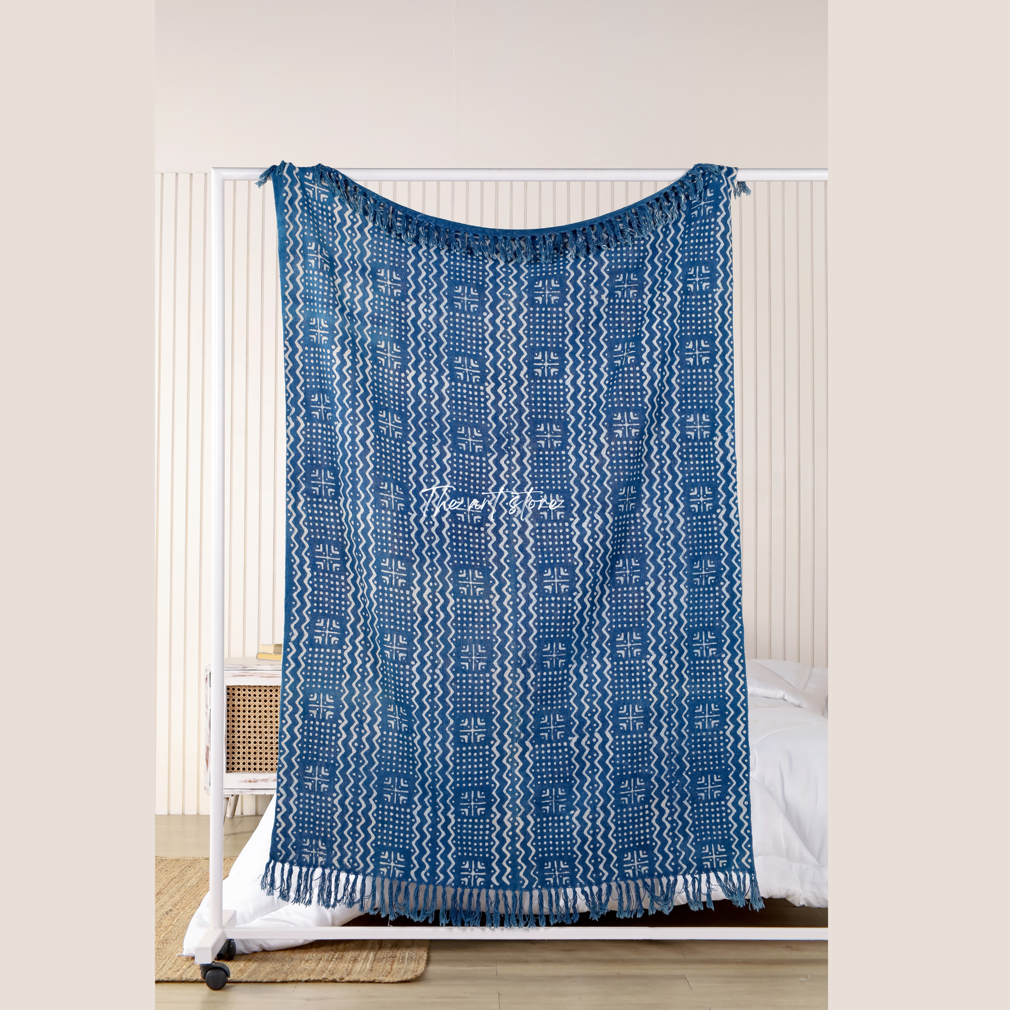 Boho Mudcloth Indigo Print Throw
