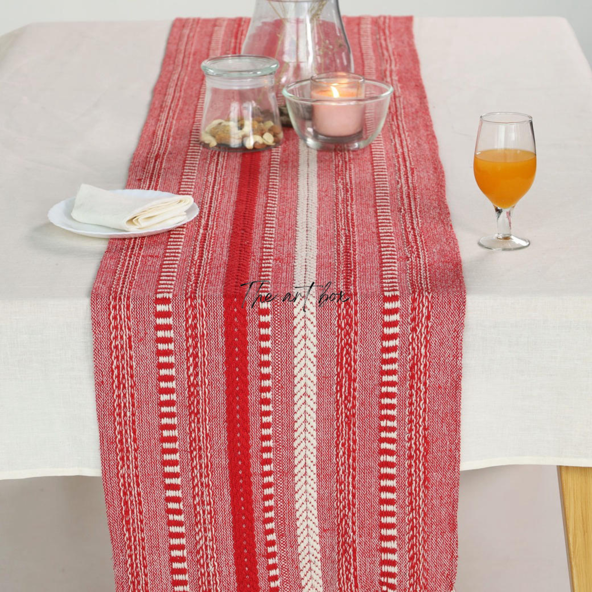 Farmhouse Red Braided Stripe Table Runner