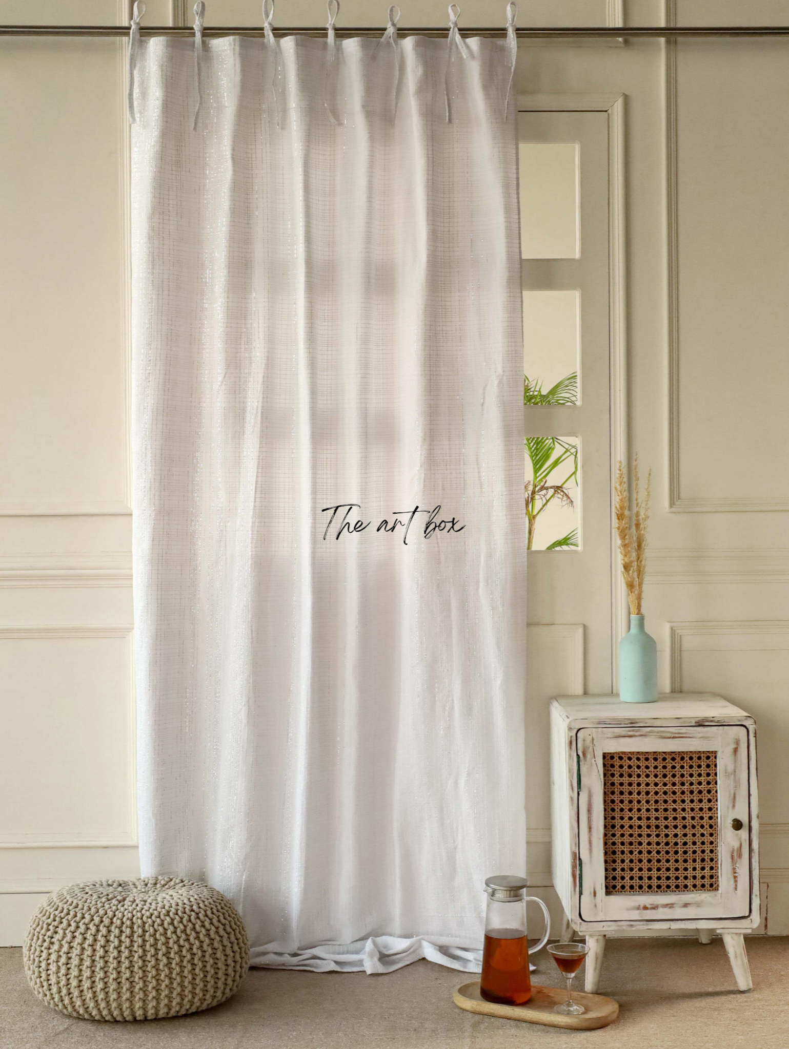 White Cotton Striped Curtains - 1 Panel Set