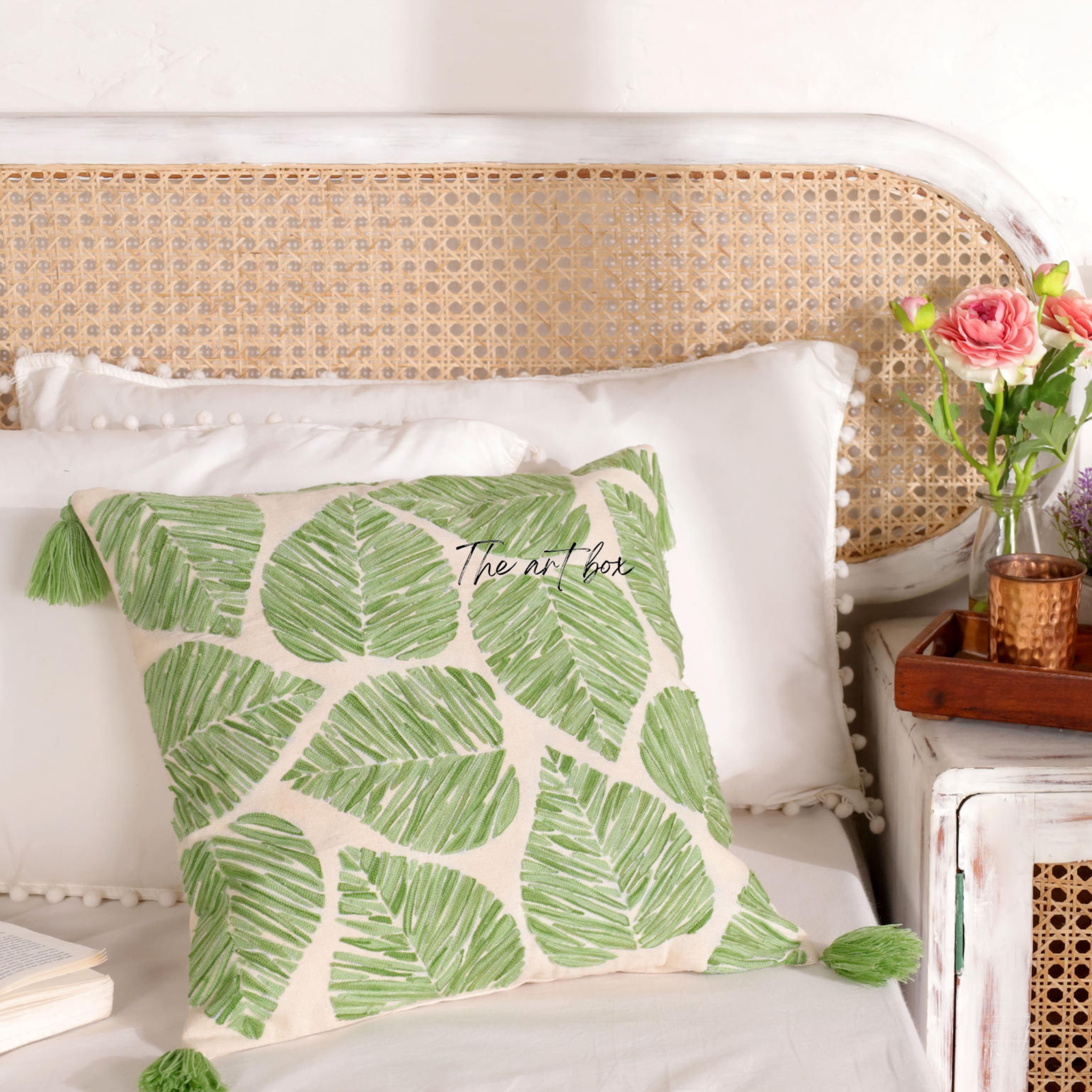 Personalized Floral Throw Pillow Cover - Custom Embroidery Options