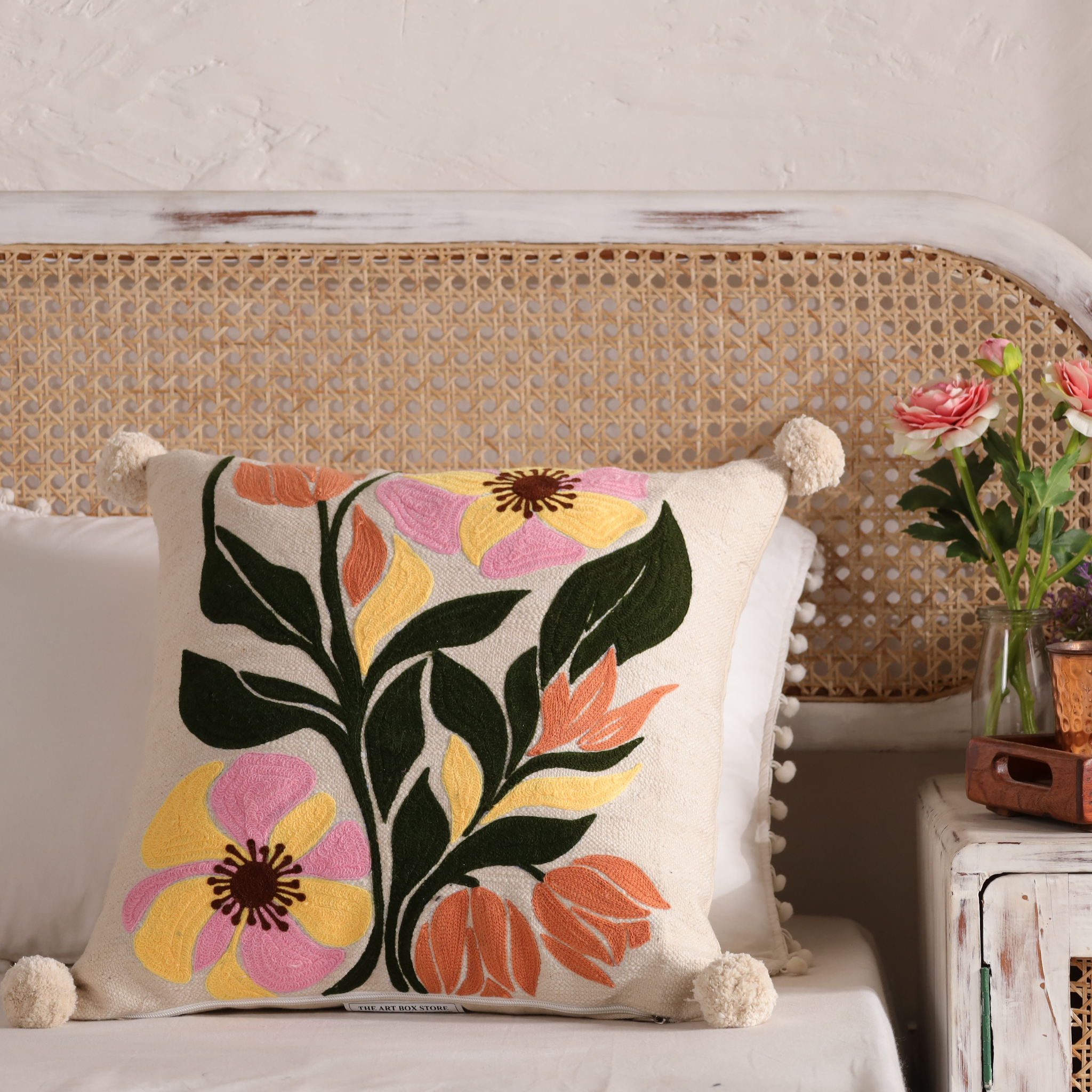 Embroidered Flower Decor Pillow Cover - Bring Nature Inside