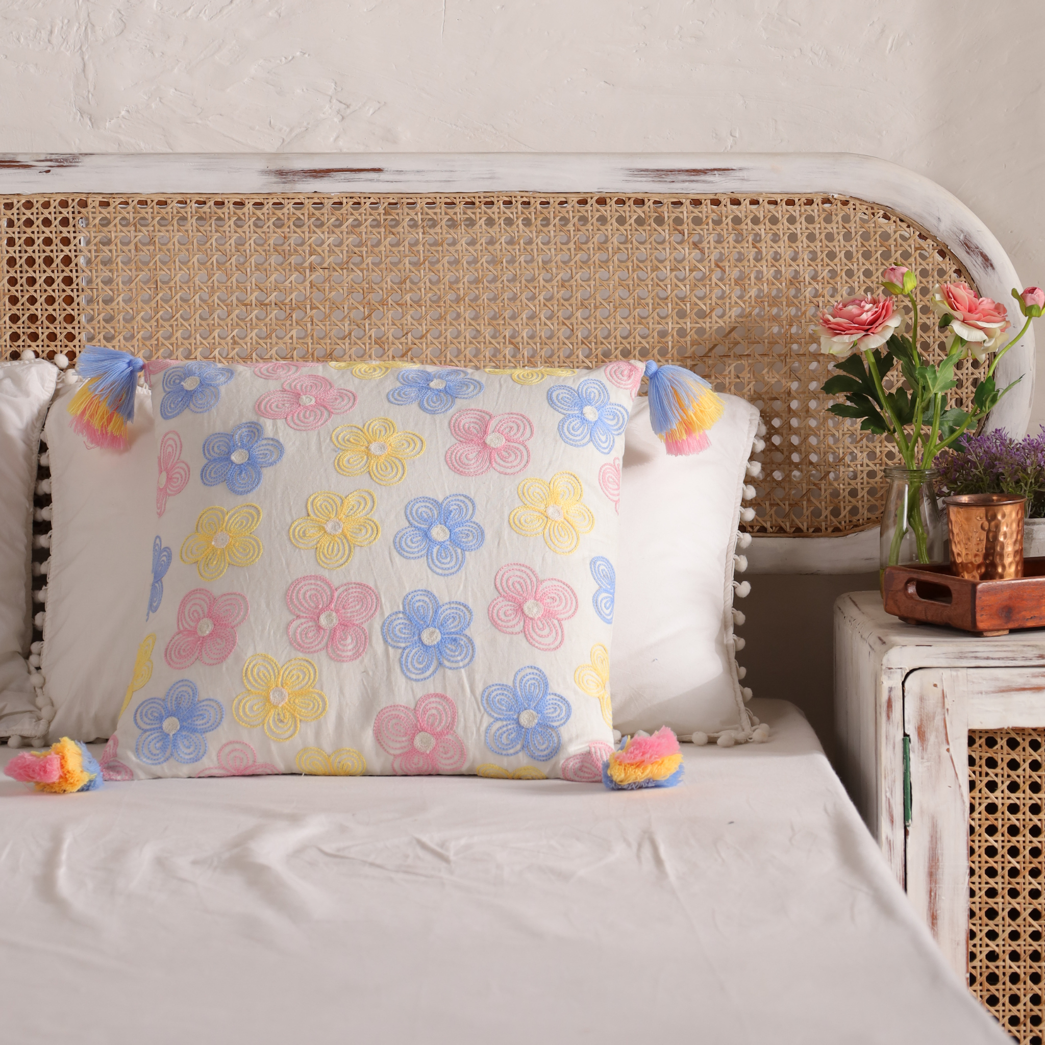 Embroidered Floral Decor Pillow Case - Blossom Your Space With Beauty